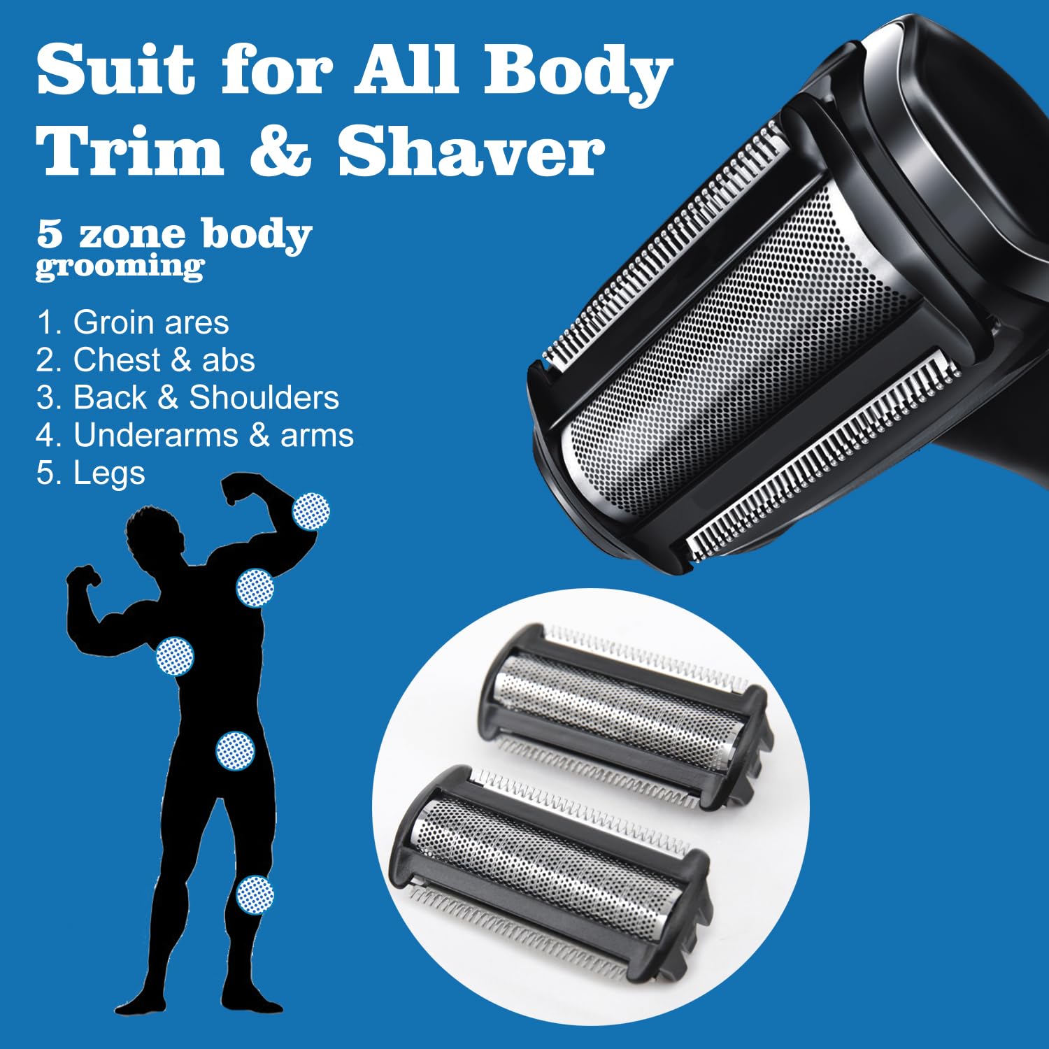 3 Pack Bg2000 Replacement Heads Compatible With Philips Norelco Bodygroom 7000, Bodygroom Replacement Foil Heads For Bg2000/40,B