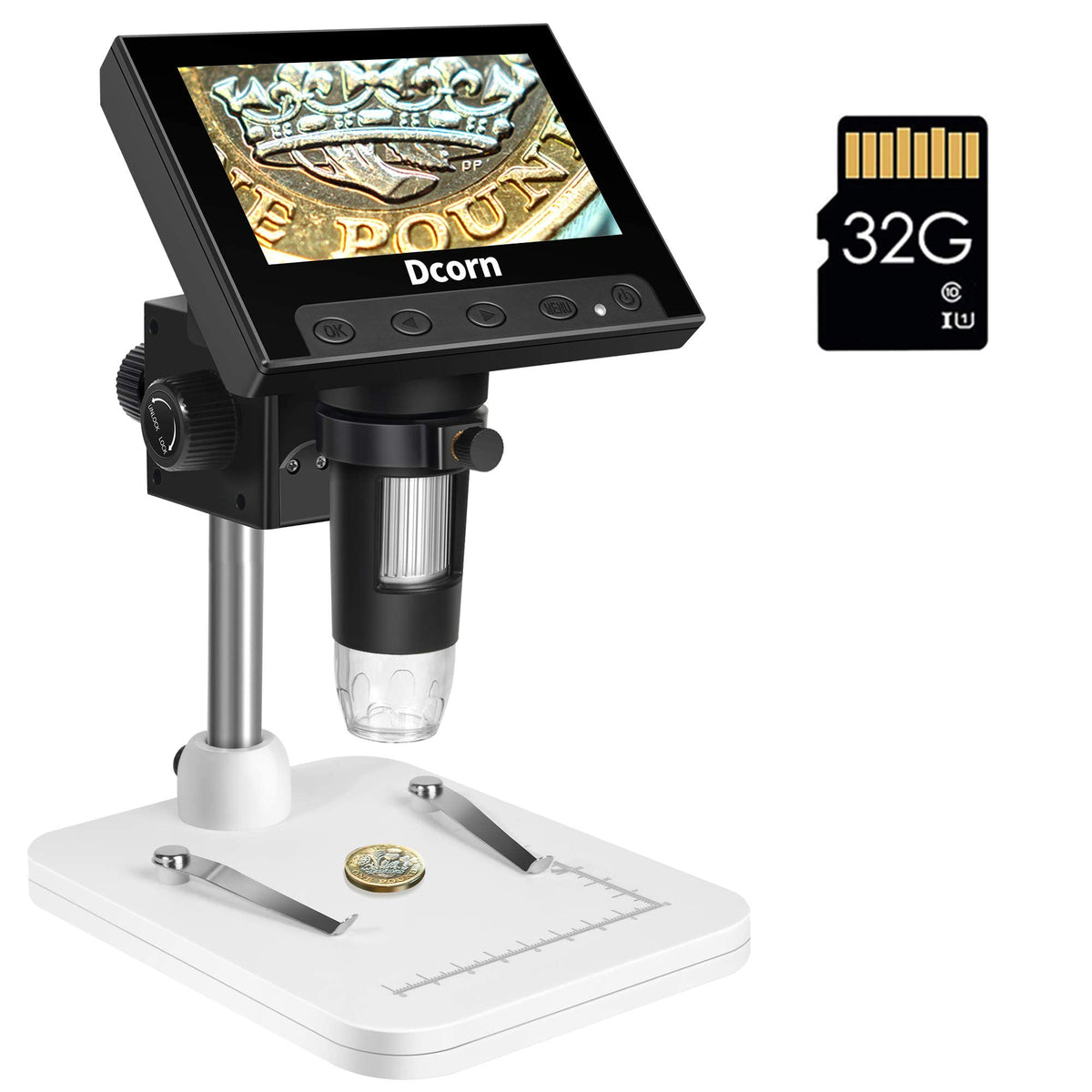 Coin Microscope, Dcorn 4.3 Inch Lcd Digital Microscope With 32Gb Tf Card 10X 1000X Magnification Video Camera Handheld Microscop