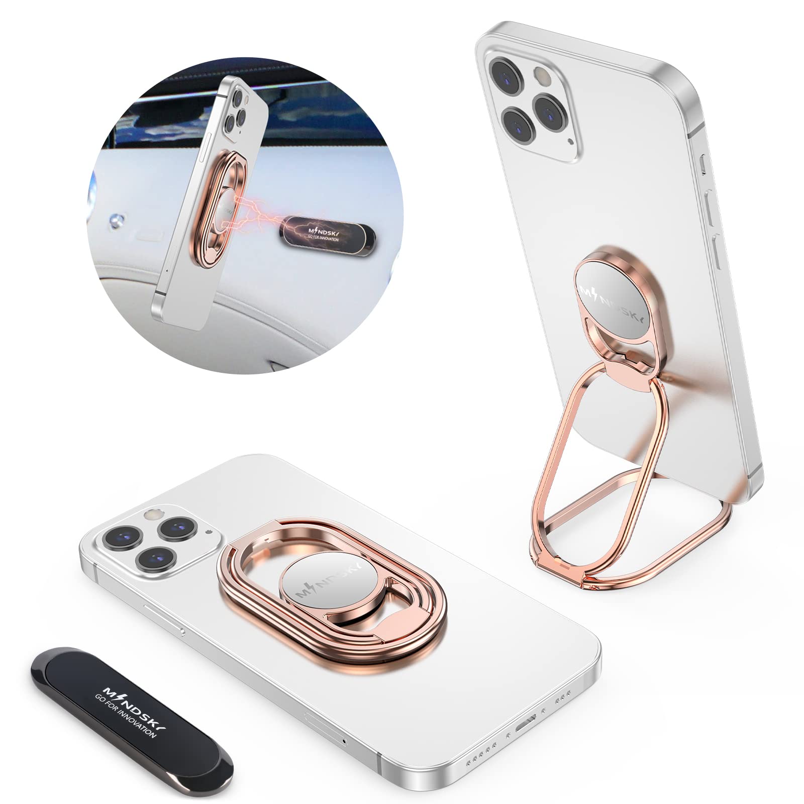 Phone Ring Holder Grip-With Car Magnetic Phone Mount Metal Phone Ring Finger Kickstand Cell Phone Grip Compatible With Iphone Ip