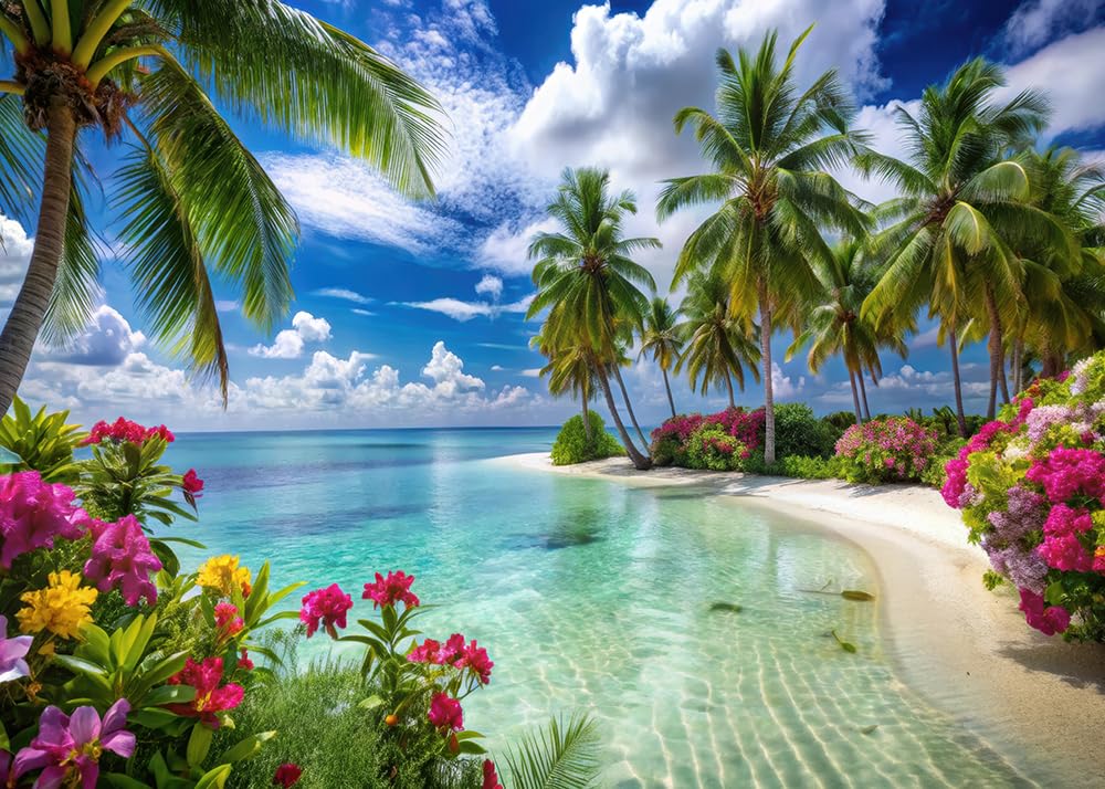 CYLYH 7X5FT Summer Tropical Sea Beach Backdrop Photography Hawaiian Tropical Beach Scenery Palm Trees Background for Wedding Bir