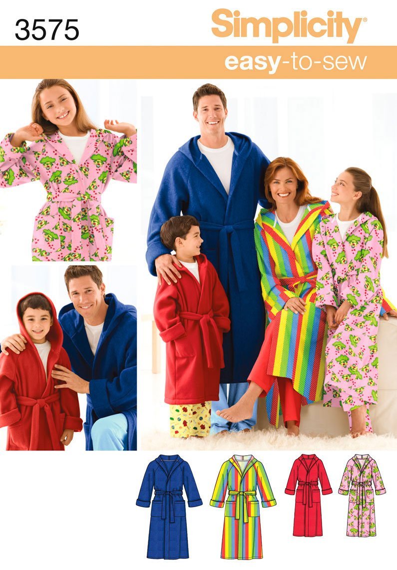 Simplicity Easy To Sew 3575 Bathrobe Sewing Pattern For Adults And Children, Xs L And Xs Xl