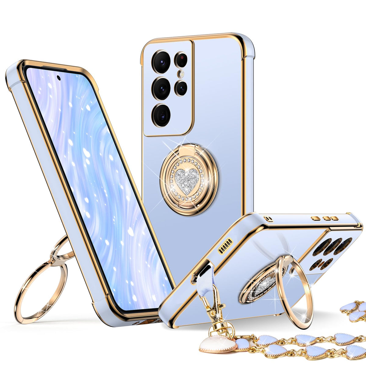 Xyz For Galaxy S21 Ultra Case With Stand, Samsung S21 Ultra Case With Double Ring, Women Girls Bling Luxury Protective Phone Cas