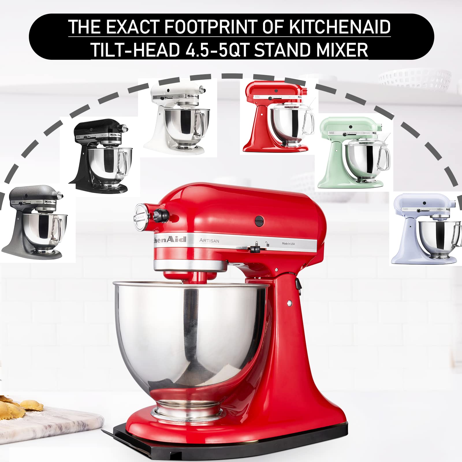 Upgrade Mixer Slider For Kitchenaid Stand Mixer 4.5 5 Qt, Kitchen Appliance Sliding Tray Mixer Mover Mixer Mat With Smooth Rolli