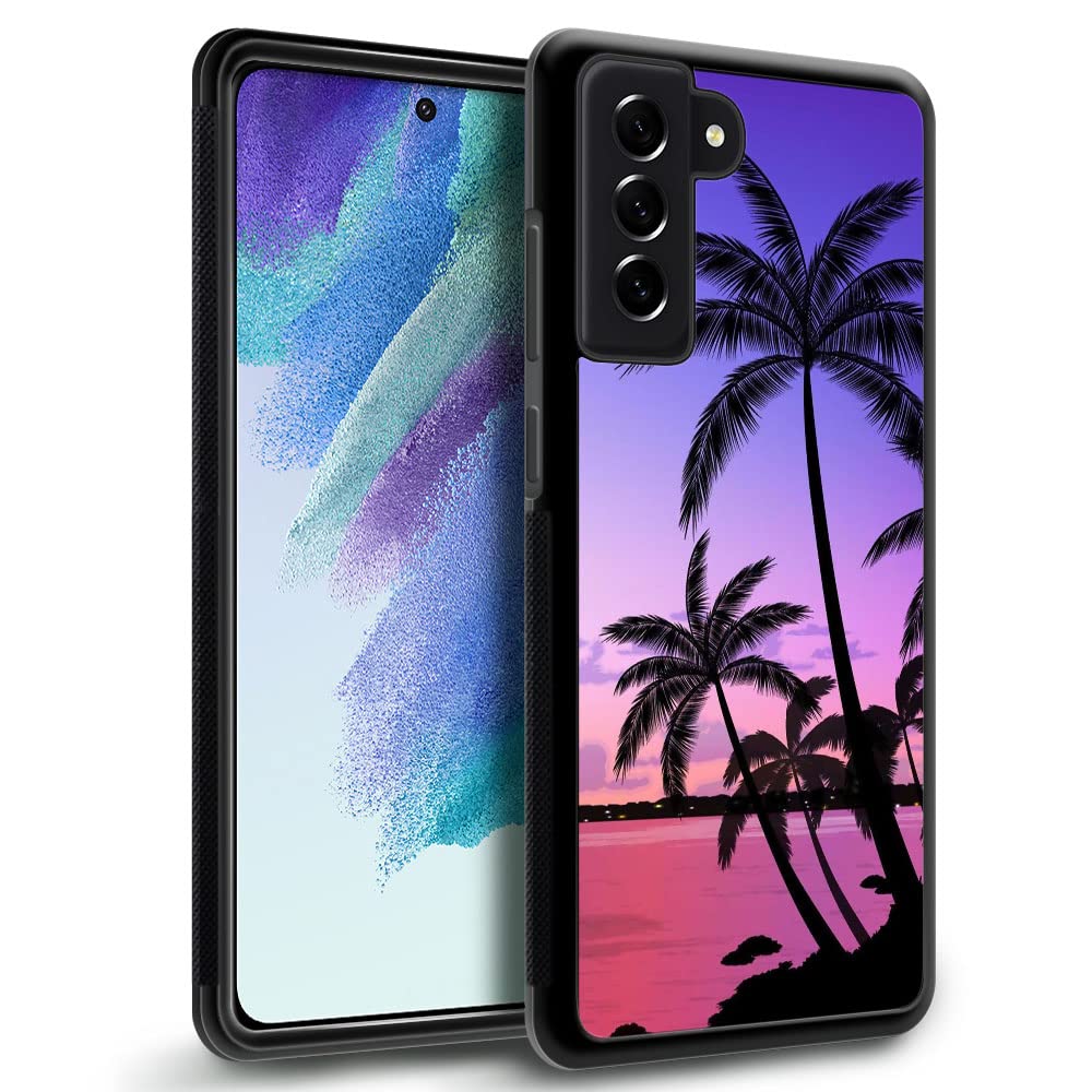 ZHEGAILIAN Samsung Galaxy S23+ Case Shockproof Non-Slip TPU PC Bumper Colorful Sunset Palm Leaf