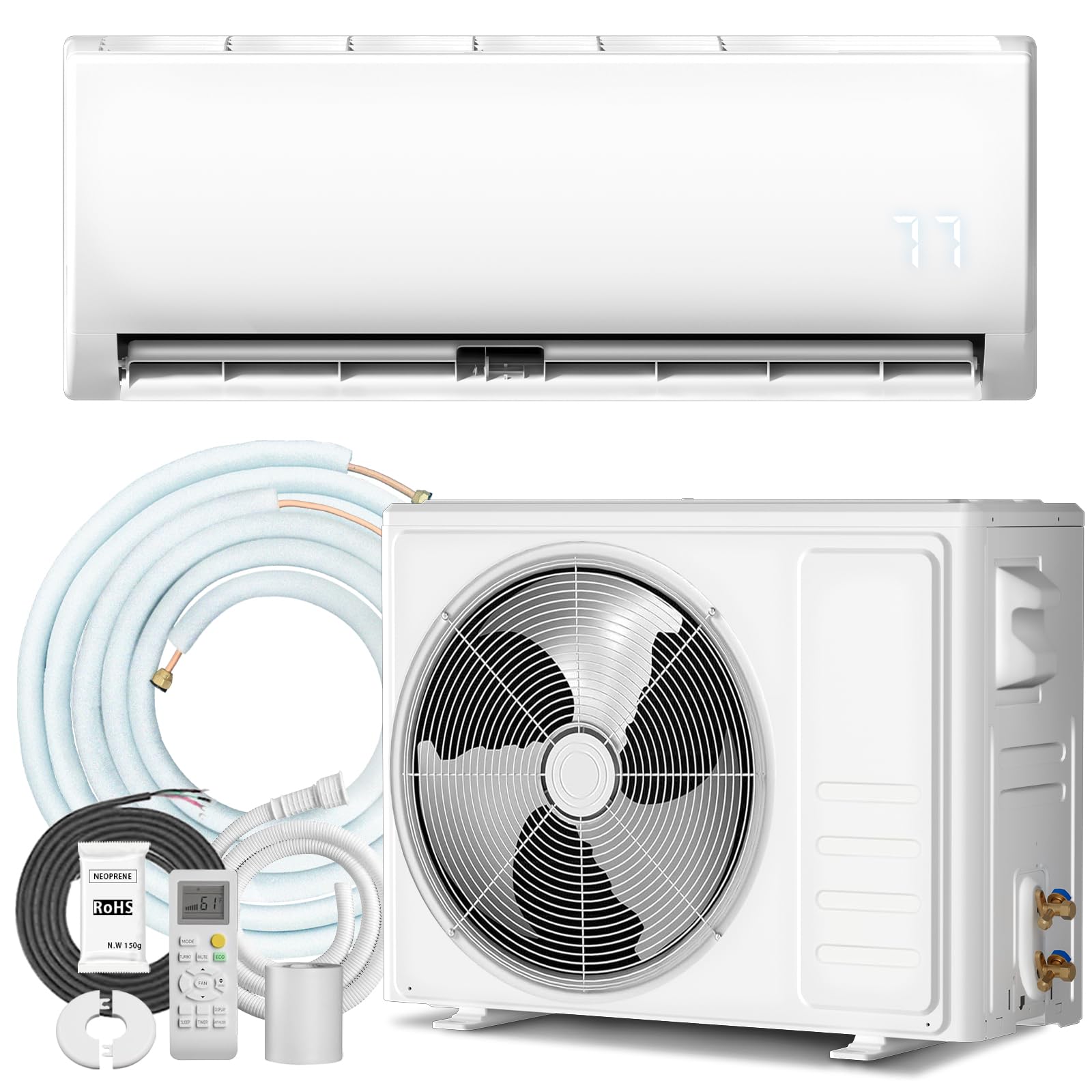 TMYICE 12000 BTU Mini Split AC/Heating System, 19 SEER2 240V Split AC Unit Inverter Heating and Cooling, Energy Efficient Ductle