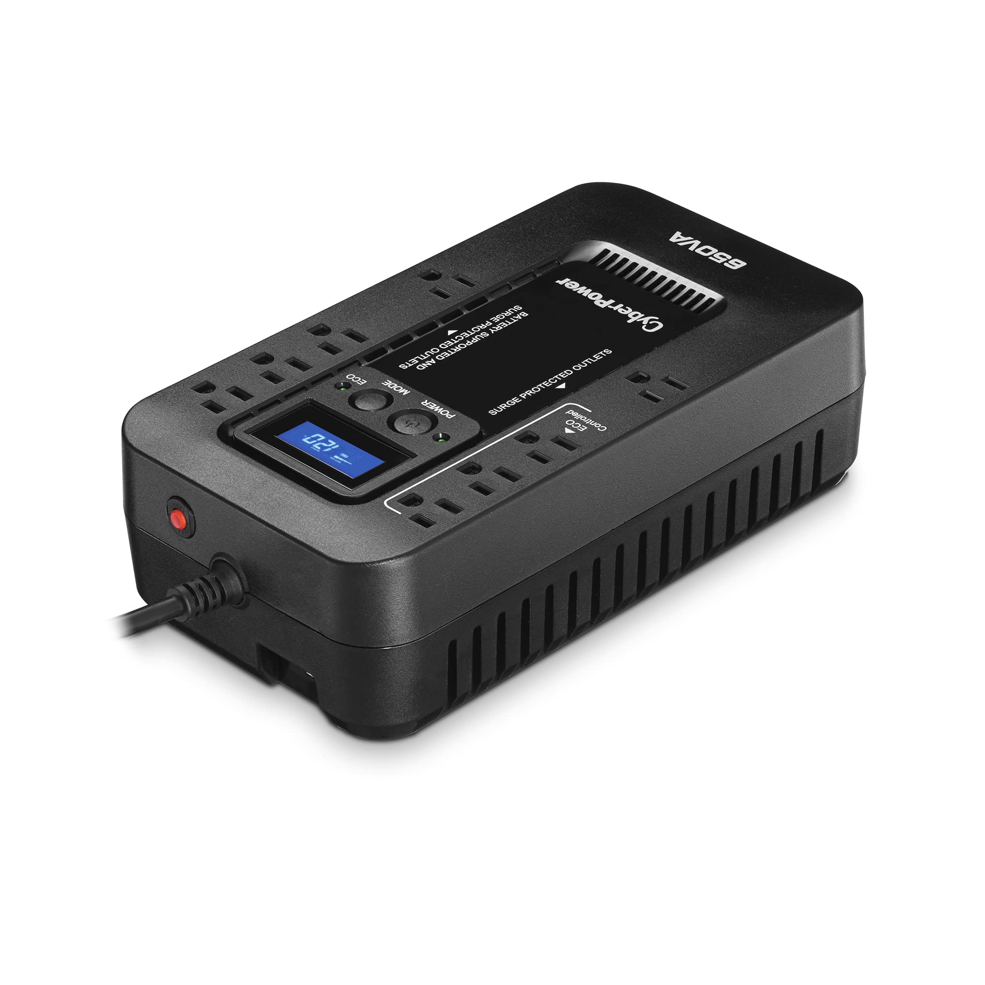 CyberPower EC650LCD 650VA/390W UPS Battery Backup & Surge Protector, 8 Outlets, ECO Mode, Compact Design, Black