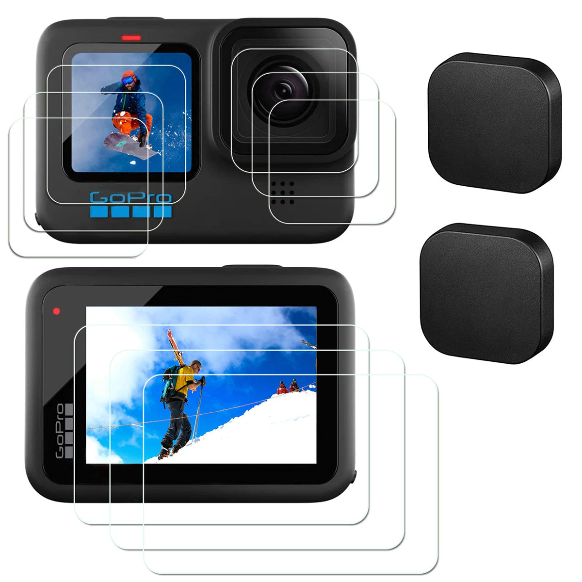 Zlmc [11Pcs] Screen Protector For Gopro Hero 12 11 10 9 Black, 9Pcs Tempered Glass Screen Len Display Protector, 2Pcs Rubber Len
