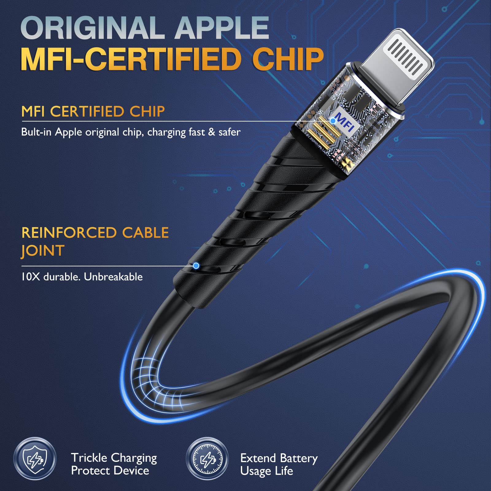 Oiith Apple Mfi Certified Iphone Charger Cable 3 Pack 3 Ft, Lightning Charging Cord, Fast 2.4A Iphone Usb Cord Compatible With I
