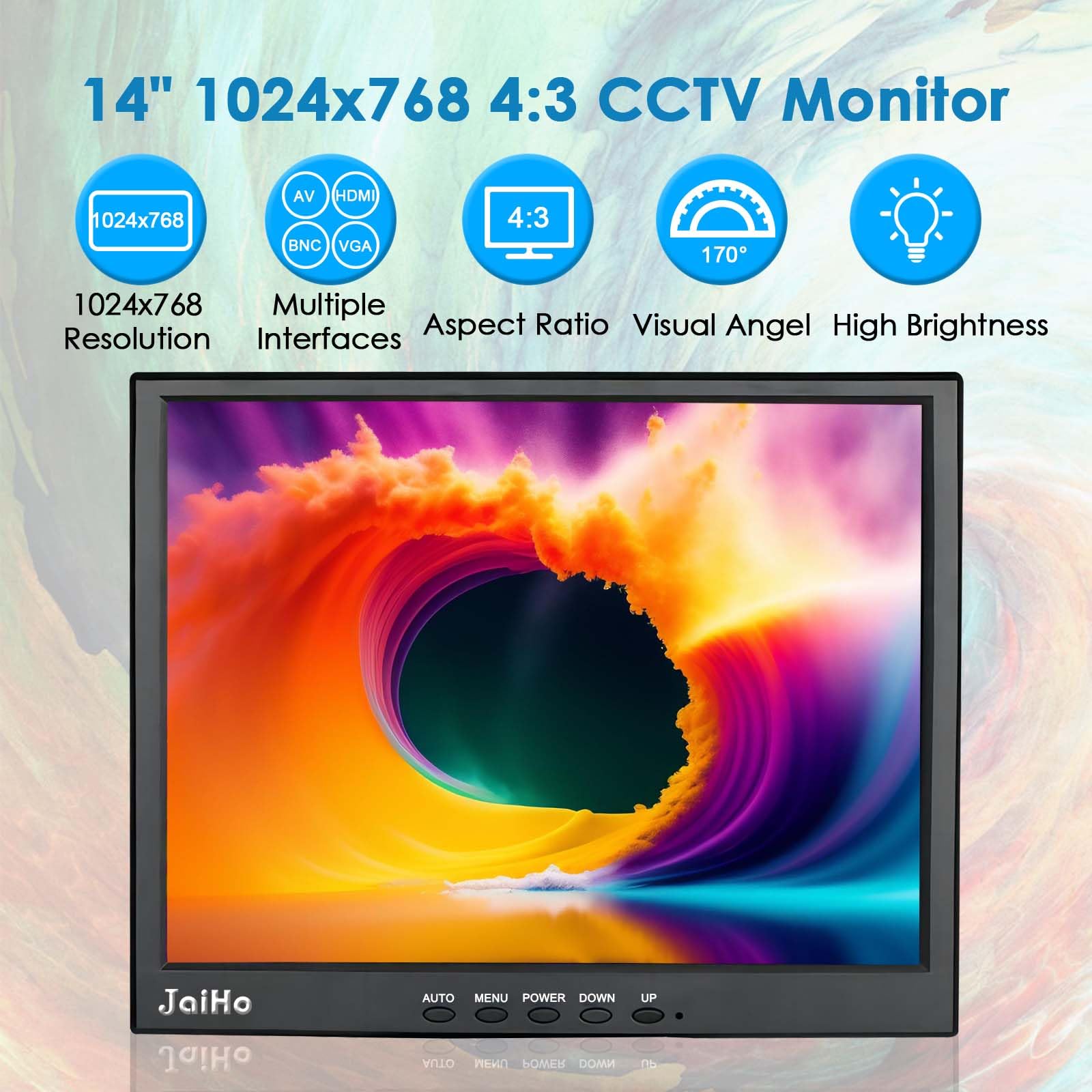 Jaiho 14 Inch Lcd Security Cctv Monitor, 1024X768 4:3 Resolution Color Tft Lcd Display Screen With Hdmi/Vga/Bnc/Av Ports For Sur