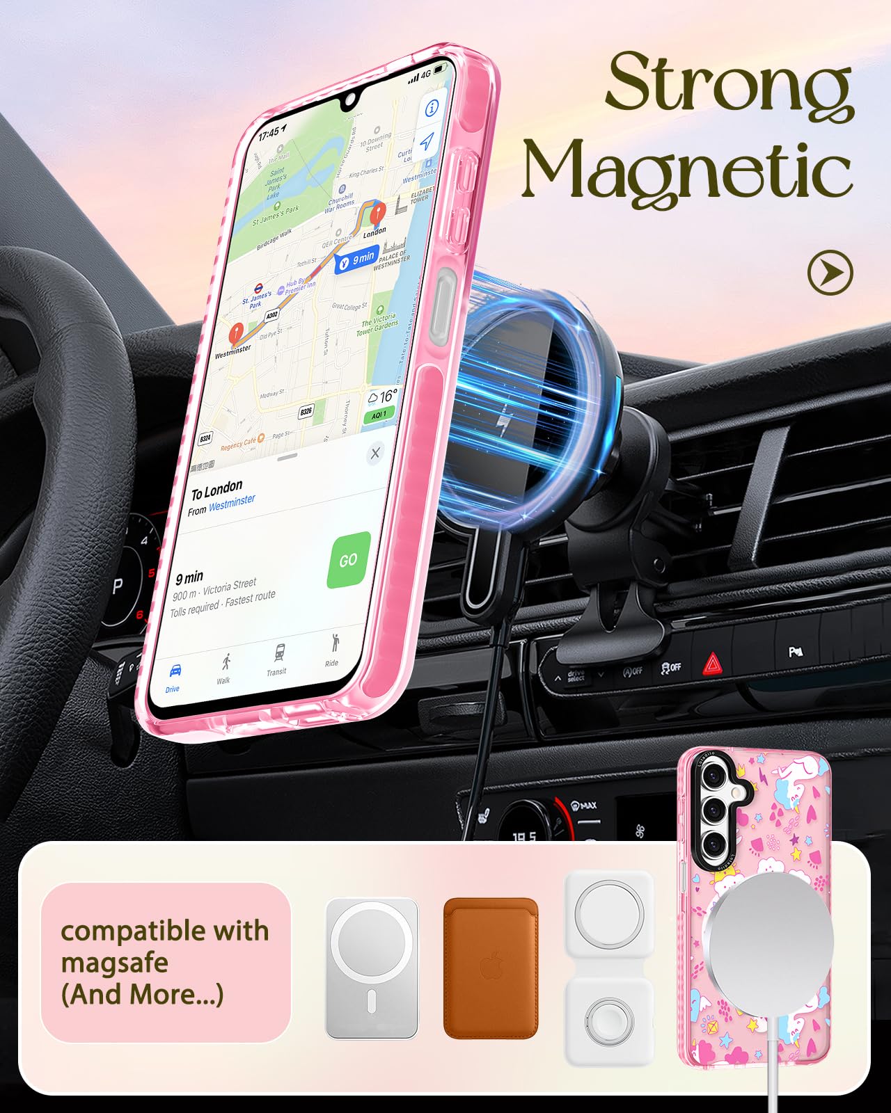 Lotadilo For Samsung Galaxy A15 5G Case For Women - Girls Cute Design Compatible With Magsafe Magnetic Ring Holder Stand Rainbow