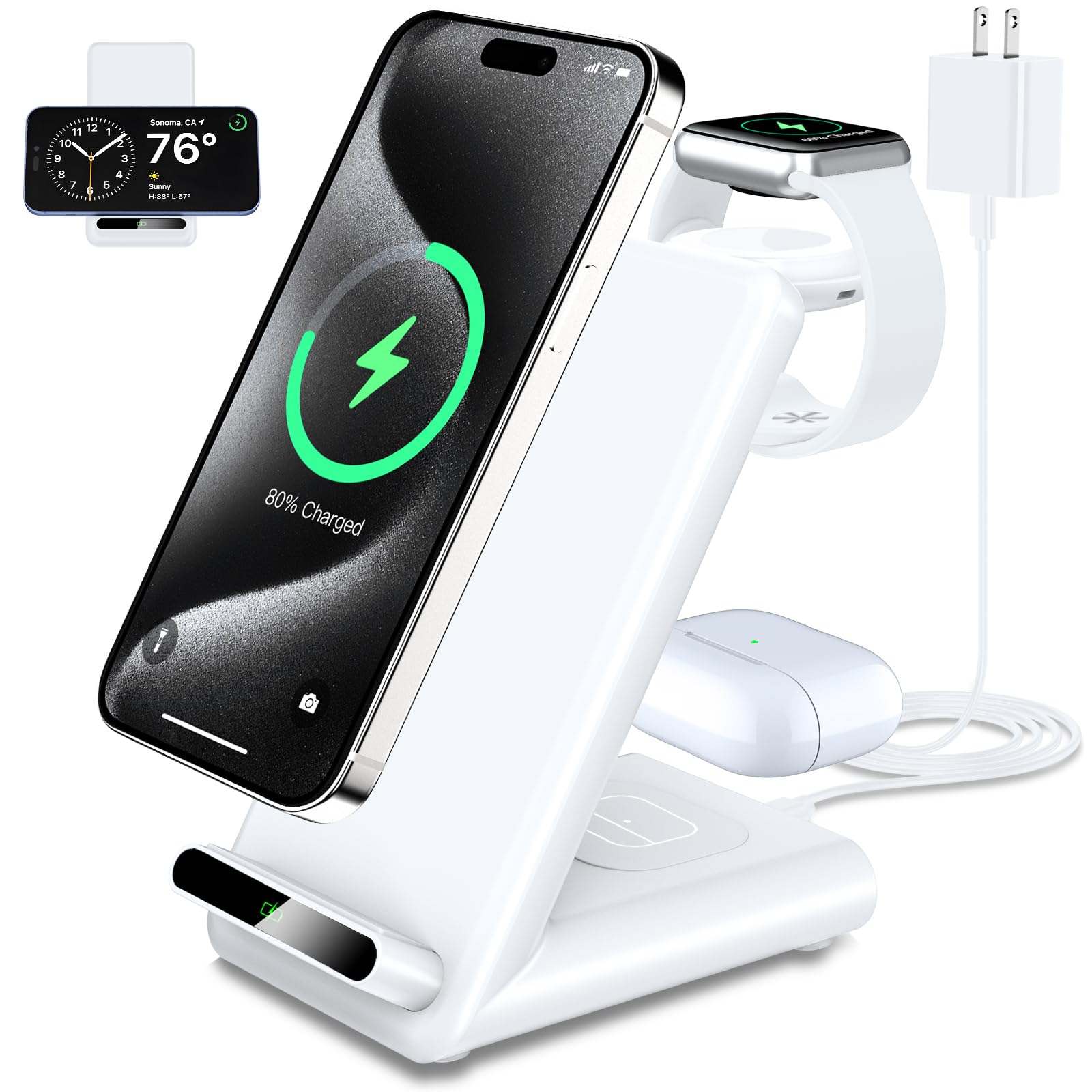 Qkxc Wireless Charging Station,3 In 1 Stand Made For Apple Watch Ultra 9 8 7 6 Se 5 4 3,Fast Charger Iphone 15/15 Plus/15 Pro Ma