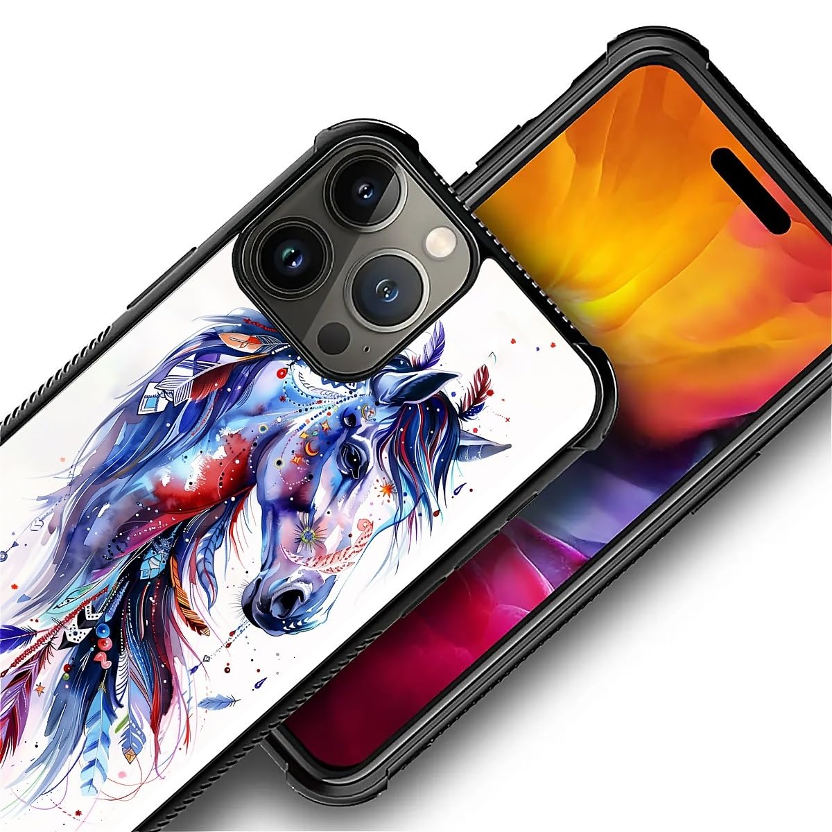 Carloca Compatible With Iphone 16 Pro Case, Drawing Sketch Rainbow Horse Art Fashion Pattern Design For Girl Shockproof Anti-Scr