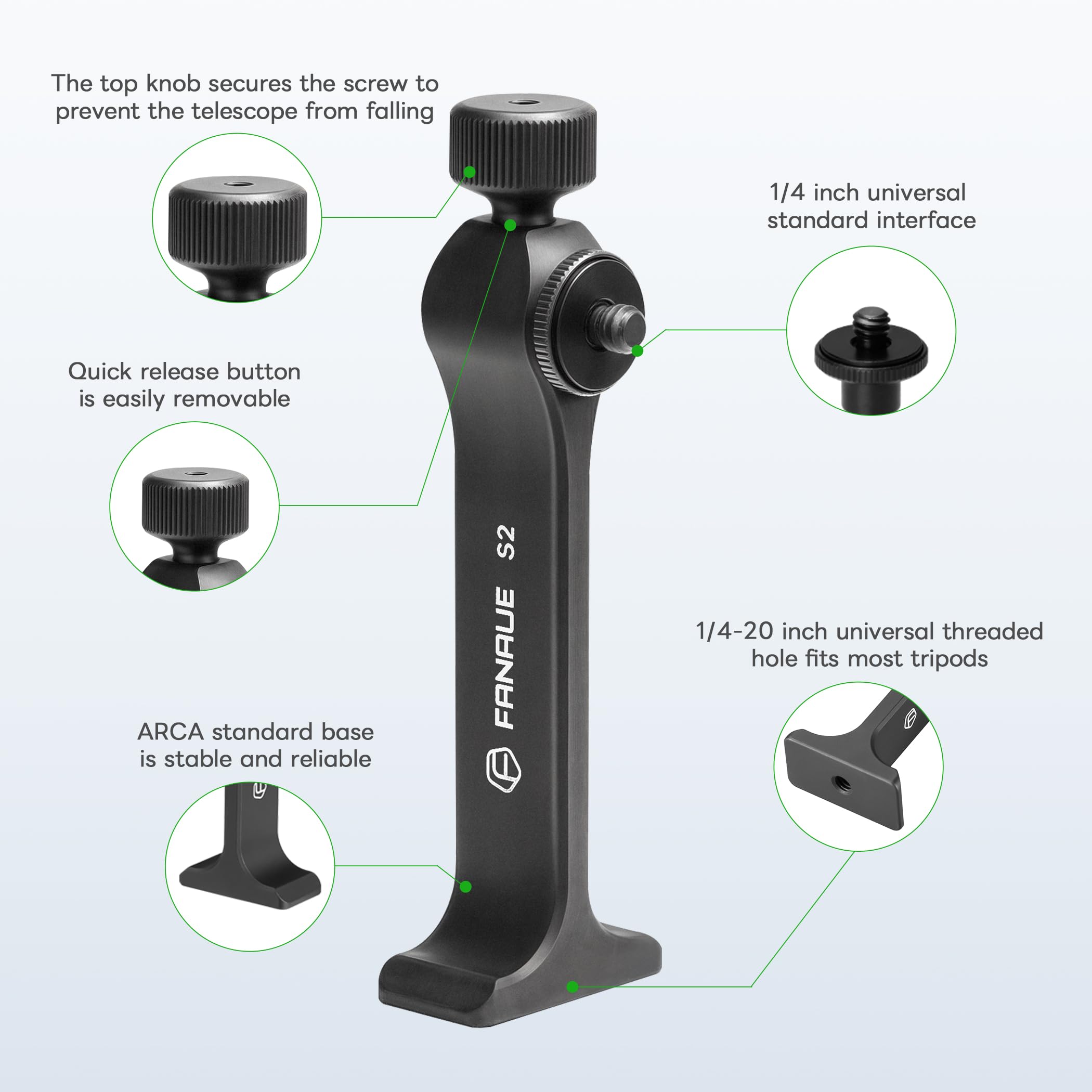 Fanaue S2 01 Binocular Tripod Adapter With 1/4 20'' Thread Compatible With Porro Binoculars And Arca Ball Heads, Universal Quick