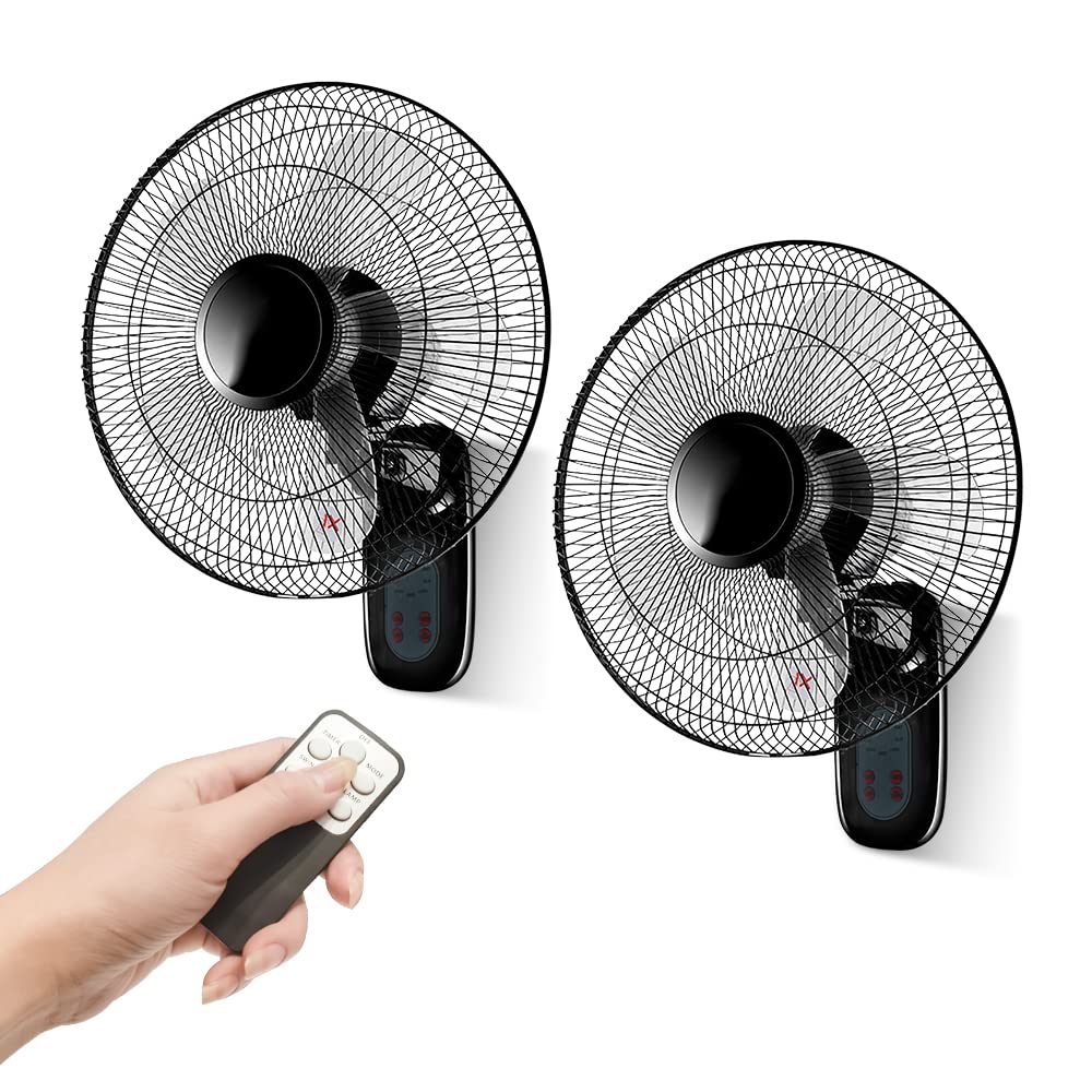 Aotop 16 inch Wall Mount Fan with Remote Control - 2 Pack, 3-Speed and 3 Modes, Timer Function, Adjustable Head, Oscillating Fan