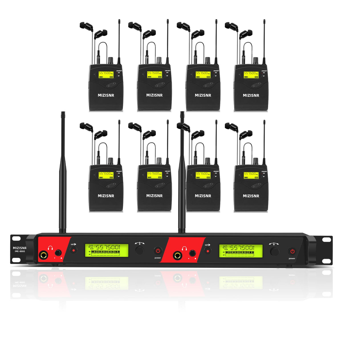 Mizisnr Wireless In Ear Monitor System, 2 Channel 8 Bodypacks Pro Mono Iem System For Musicians, Metal Rack Mount Monitor W/ 2X4