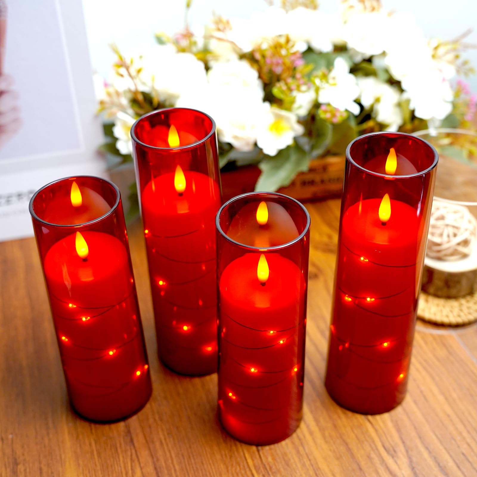 Flameless Candles,With Embedded Star String, Battery Operated Candles Flickering Led Pillar Candles With Remote Control And Time