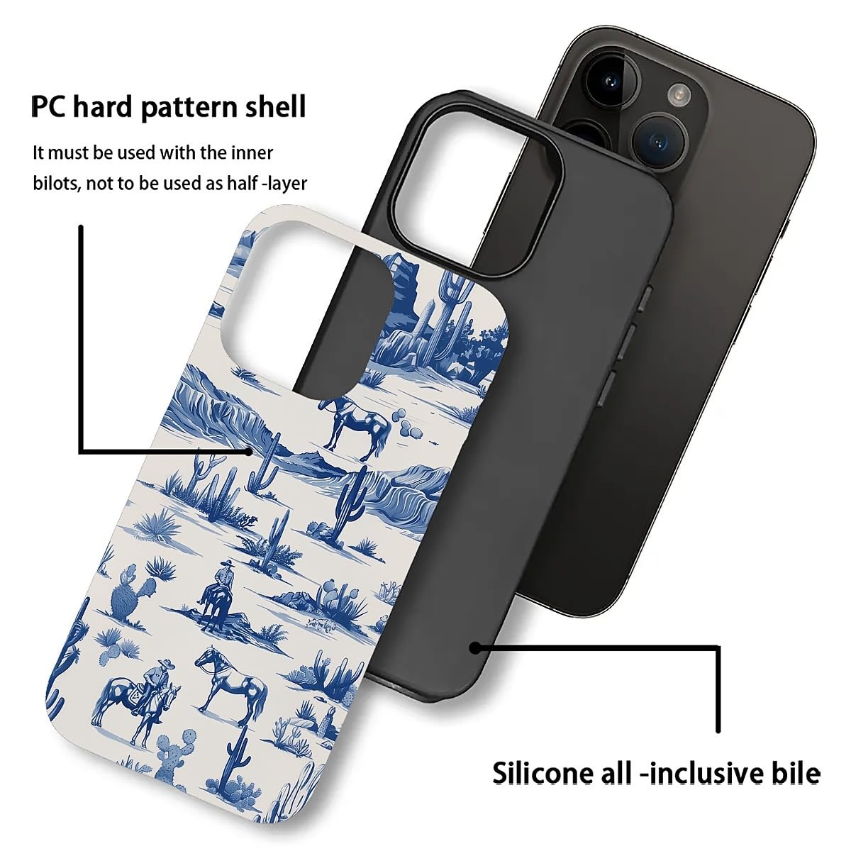 Fkbrcl4U For Iphone 13 Pro Max Case, Hybrid 2-Layer Silicone Protective Matte Case For Girl Women Western Cowboy Horse Cow Deser