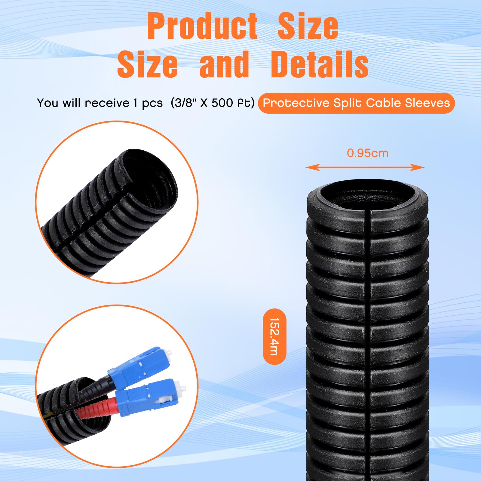 Sasylvia 3/8 X 500 Ft Split Wire Loom Cord Protector Tubing Split Wire Conduit Wire Protector Tubing Convoluted Cable Tube Black