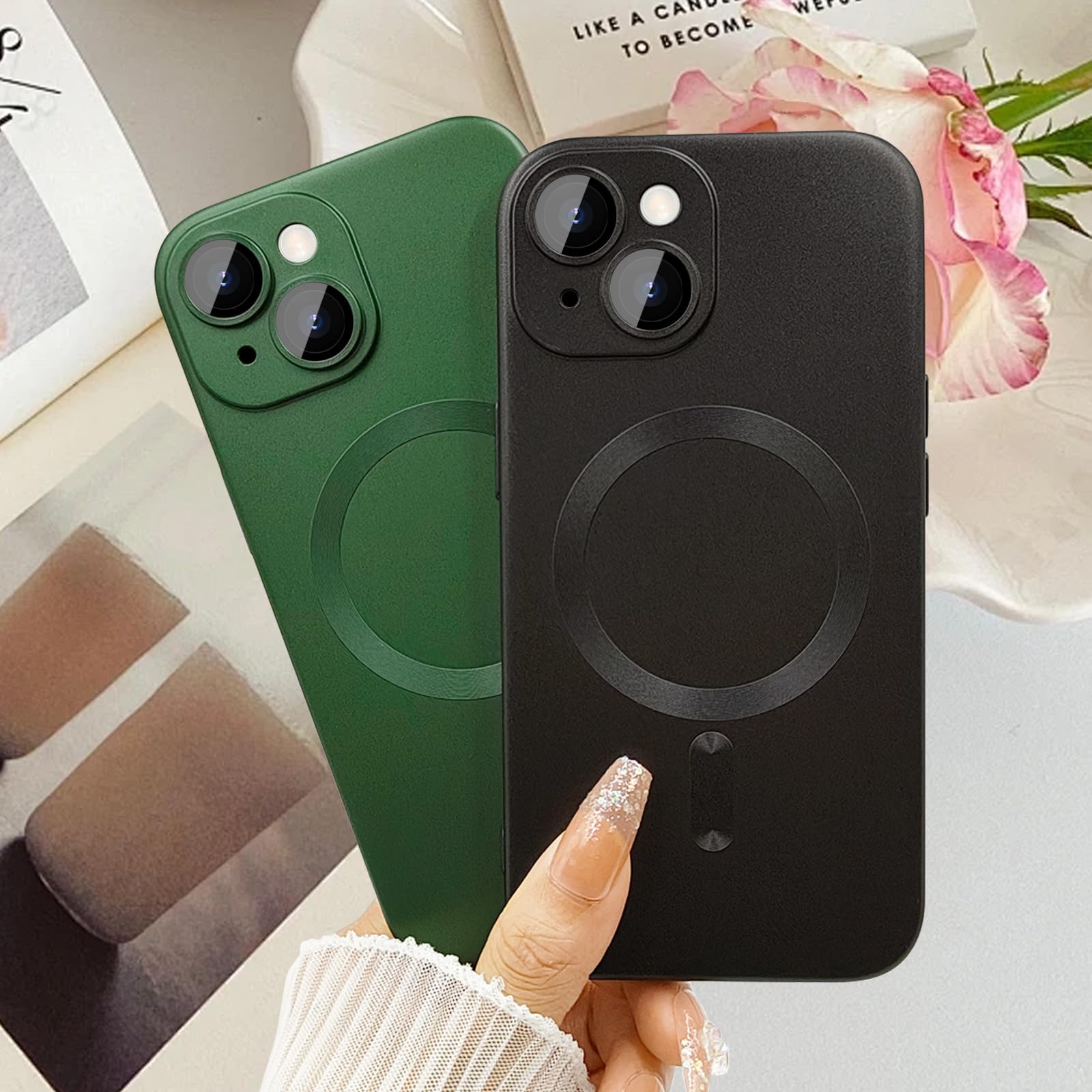 Ankofave Magnetic Case For Iphone 14 Plus Phone Case For Women, Shockproof Matte Luxury Soft Metallic Luster Design With Camera