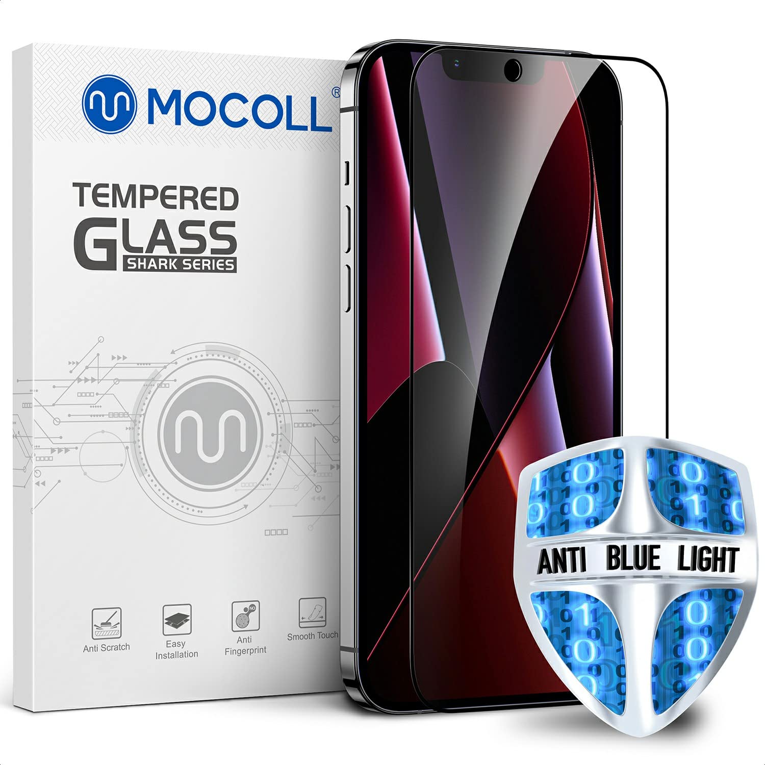 Mocoll Anti Blue Light Screen Protector Compatible For Iphone 14 Plus 6.7 Inch Tempered Glass Ultra Hd Full Screen Film 9H Hardn