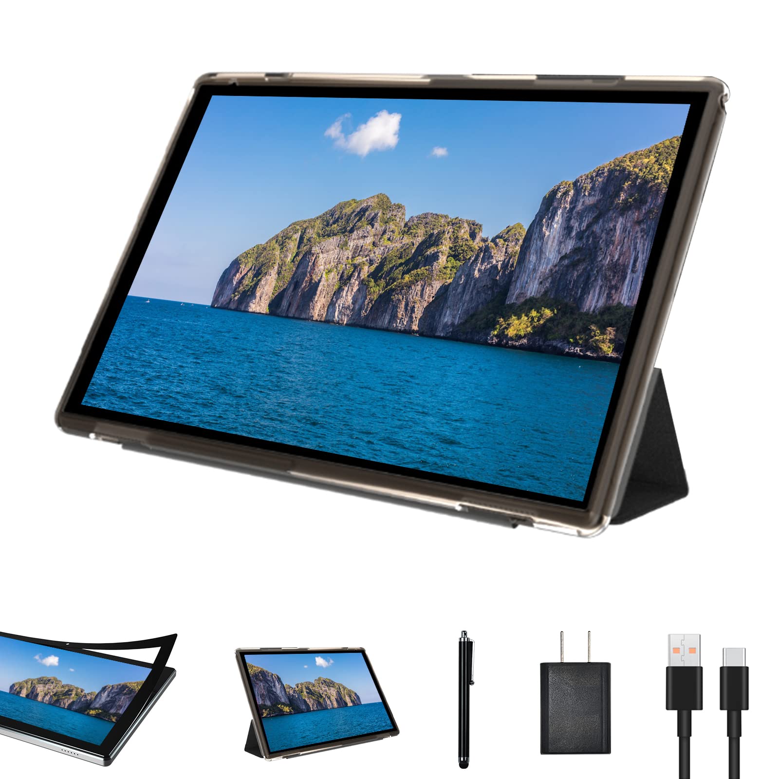 Novojoy Tablet 10 Inch Tablet With Case Screen Flim Stylus, Android 11 Tablets, 32Gb Rom 2Gb Ram, Quad Core Processor, 6000Mah B