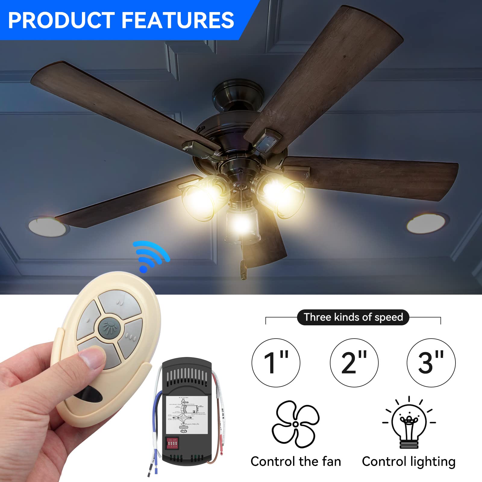 Universal Ceiling Fan Remote Control Kit, Replacement For Harbor Breeze, Hampton Bay, Hunter, Receiver Fan28R Light Dimmer, Repl