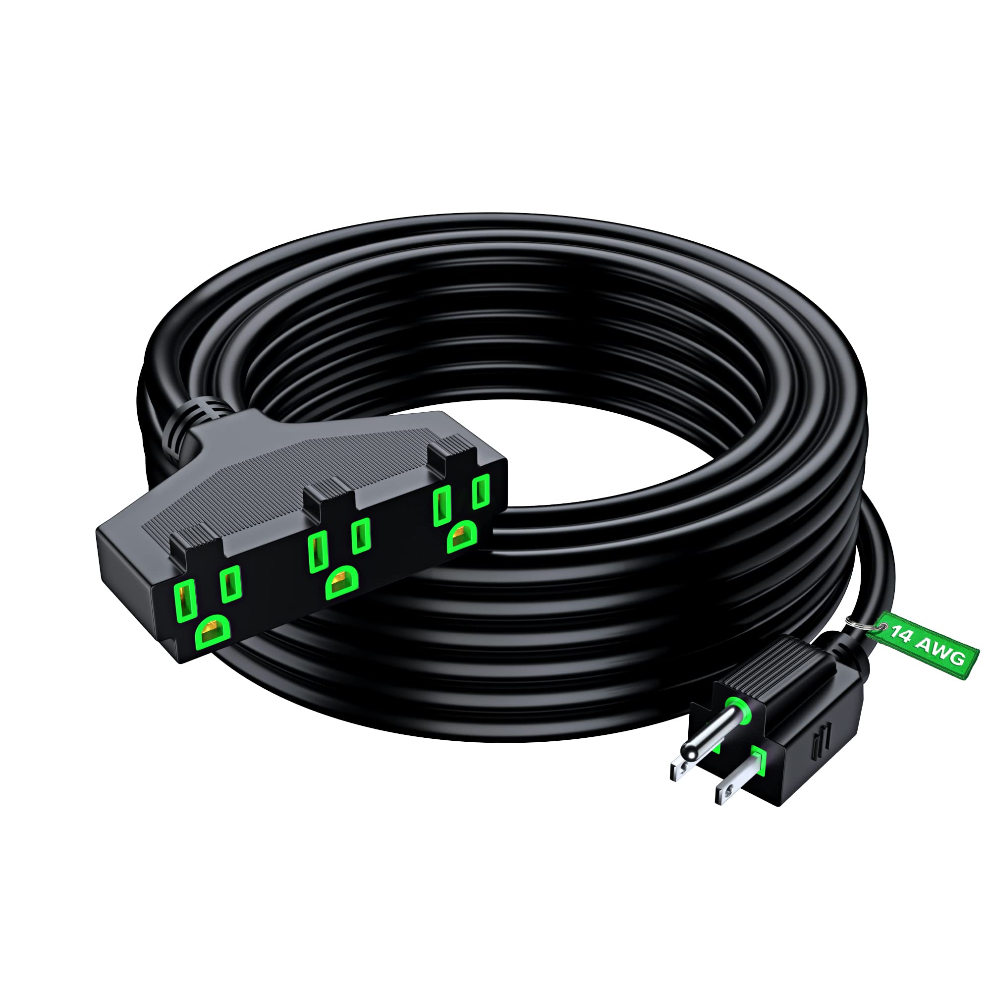 Extension Cord 50 Feet, Sjtw Extension Cord With Multiple Outlets, 14 Gauge (Black) Etl Listed