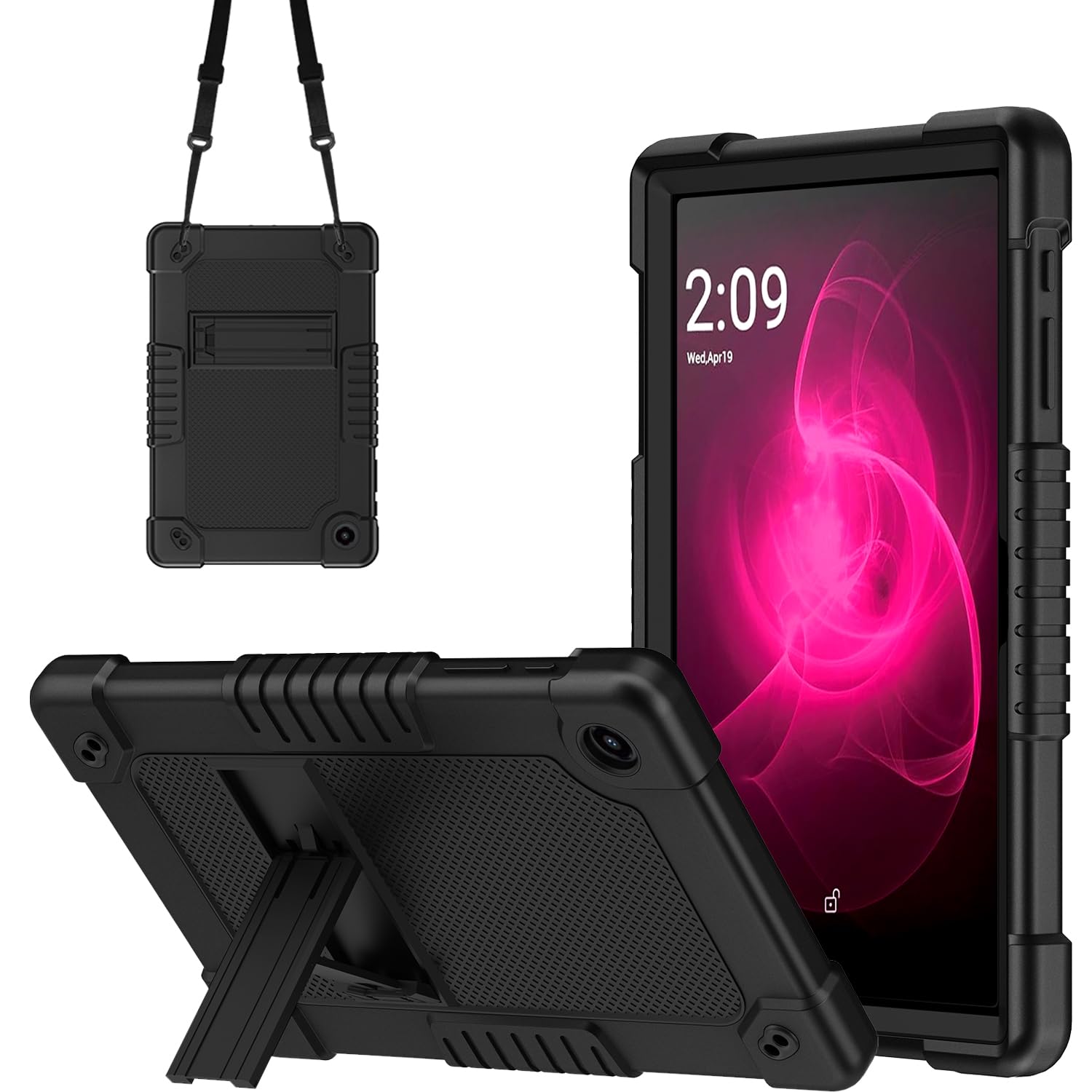 Kebiory for T-Mobile REVVL Tab 2 10.1 Tablet Kids Friendly Soft Silicone+Hard Stand Adjustable Shoulder Strap Compatible with T-