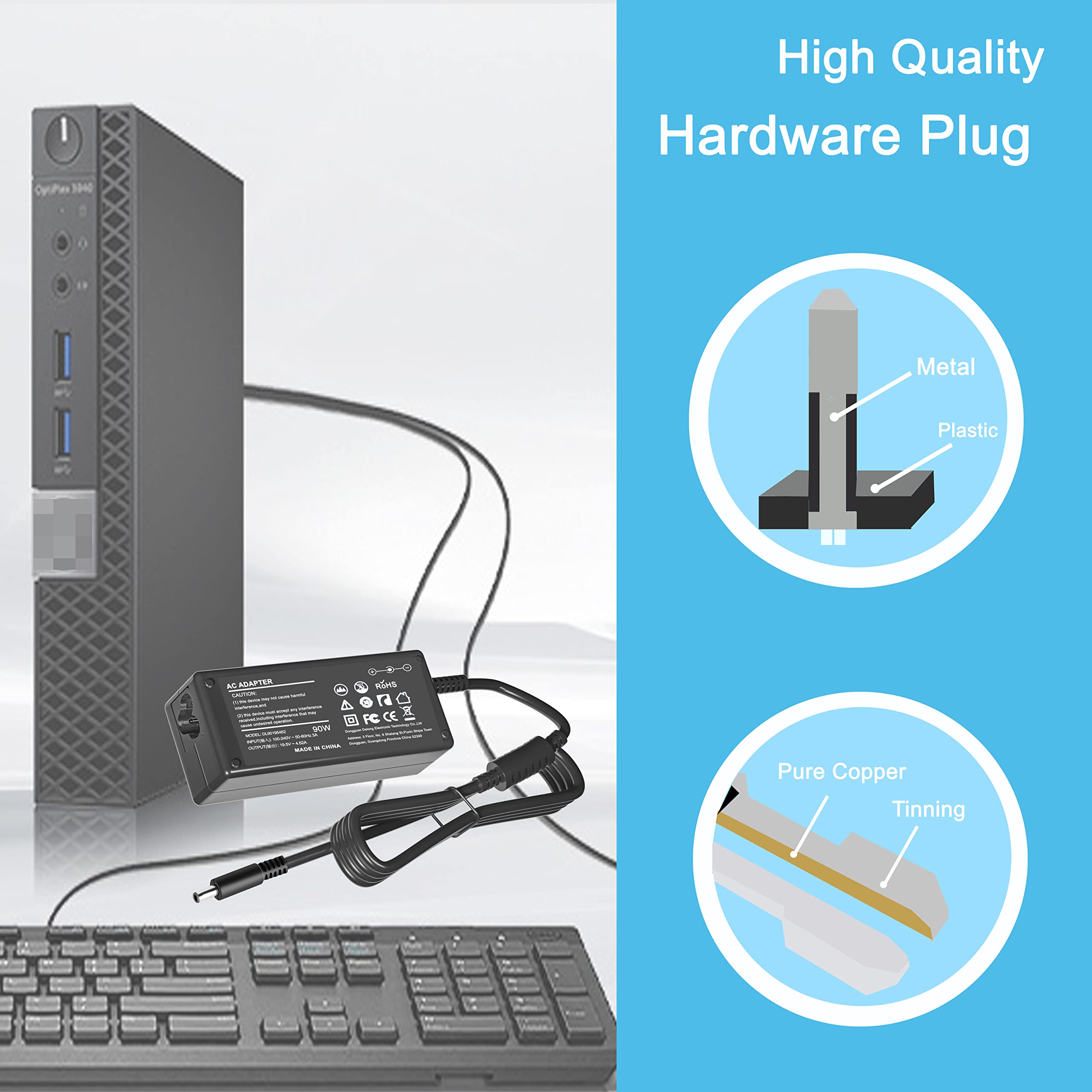 Ibatts 90W Ac Adapter Charger For Dell Optiplex Micro 9020 7050 7040 7080 7060 7070 5050 5070 5090 5080 5060 3080 3050 3040 3020