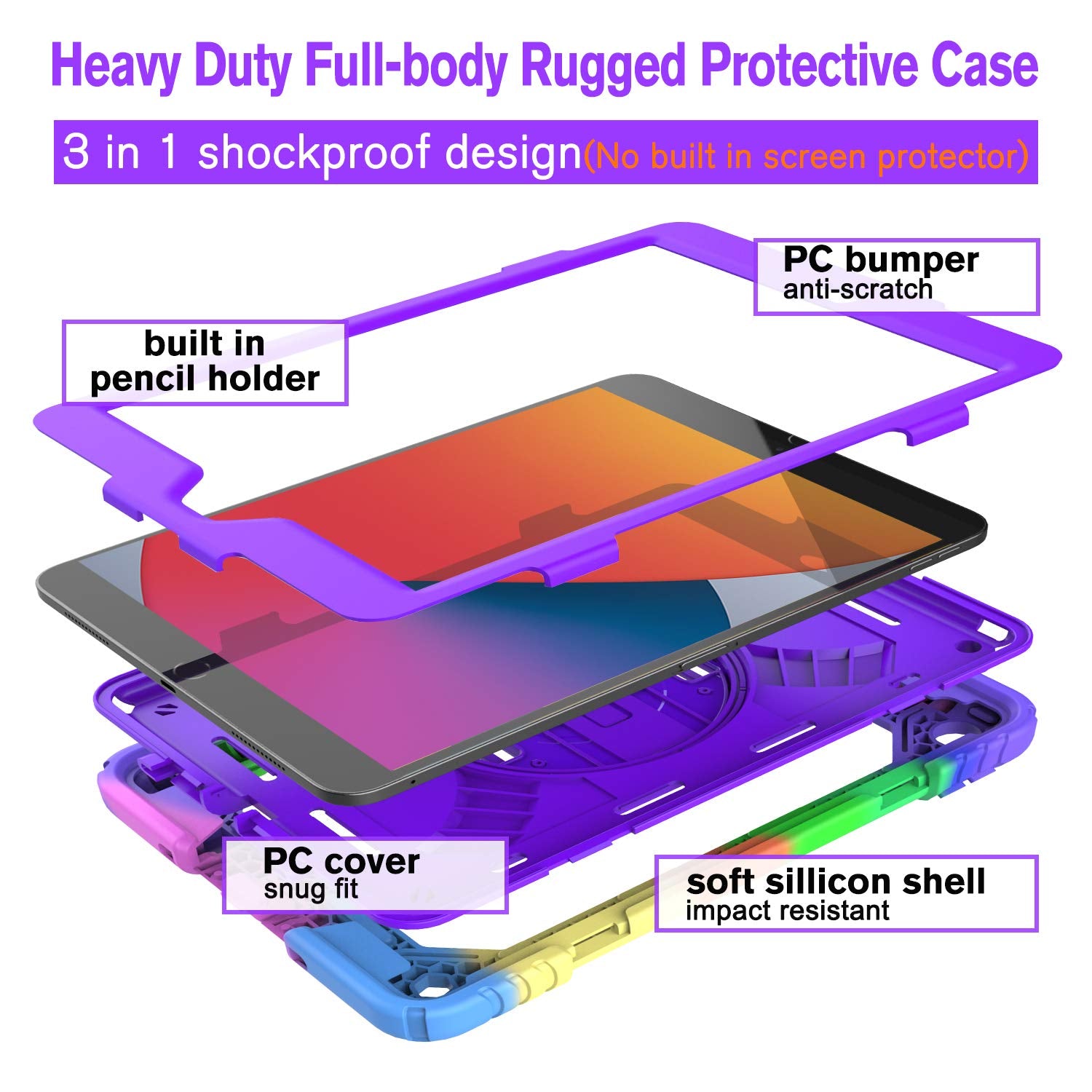 Bmouo Ipad 9Th Generation Case, Ipad 8Th/7Th Generation Case, Ipad 10.2 Case,Hybrid Shockproof [360 Rotating Stand] [Hand Strap]