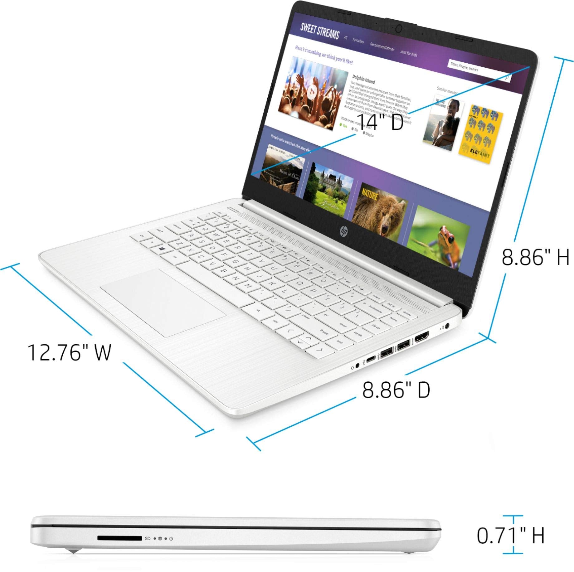 Hp 14In Thin Light Laptop, Intel 2 Core Cpu, 8Gb Ram, 192Gb Storage(64Gb Emmc 128Gb Micro Sd),1Yr Office W/Accessories(White)