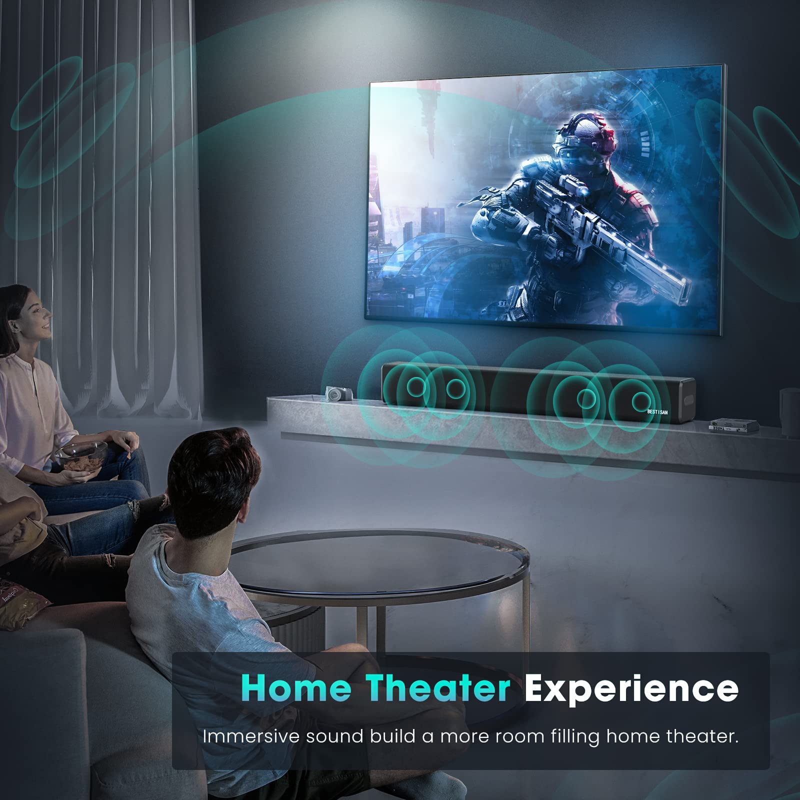 100Watt 32 Inch Soundbar, Bestisan 2.1 Channel Bluetooth 5.0 Sound Bar With Built-In Dual Subwoofer Tv Speakers (2023 Update Ver