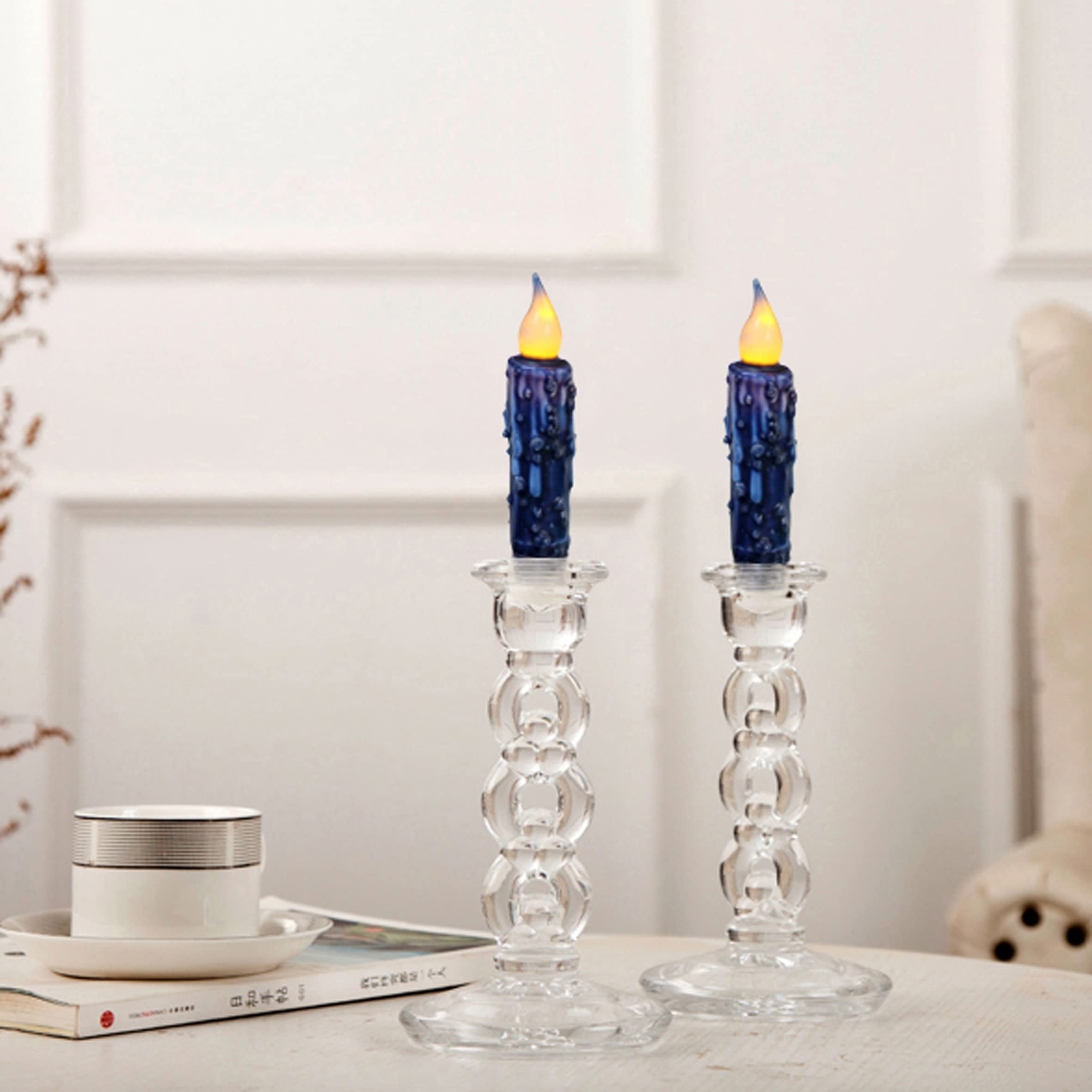 Cvhomedeco. Real Wax Hand Dipped Battery Operated Led Timer Taper Candles Rustic Primitive Flameless Lights Decor, 4 3/4 Inch, N