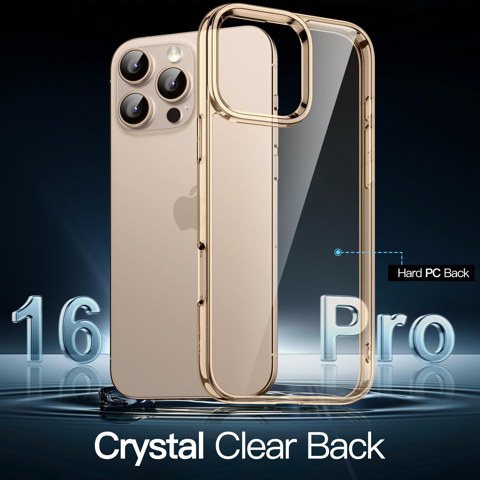 Jetech Case For Iphone 16 Pro 6.3 Inch, Non Yellowing Shockproof Phone Bumper Cover, Anti Scratch Clear Back (Desert Titanium)