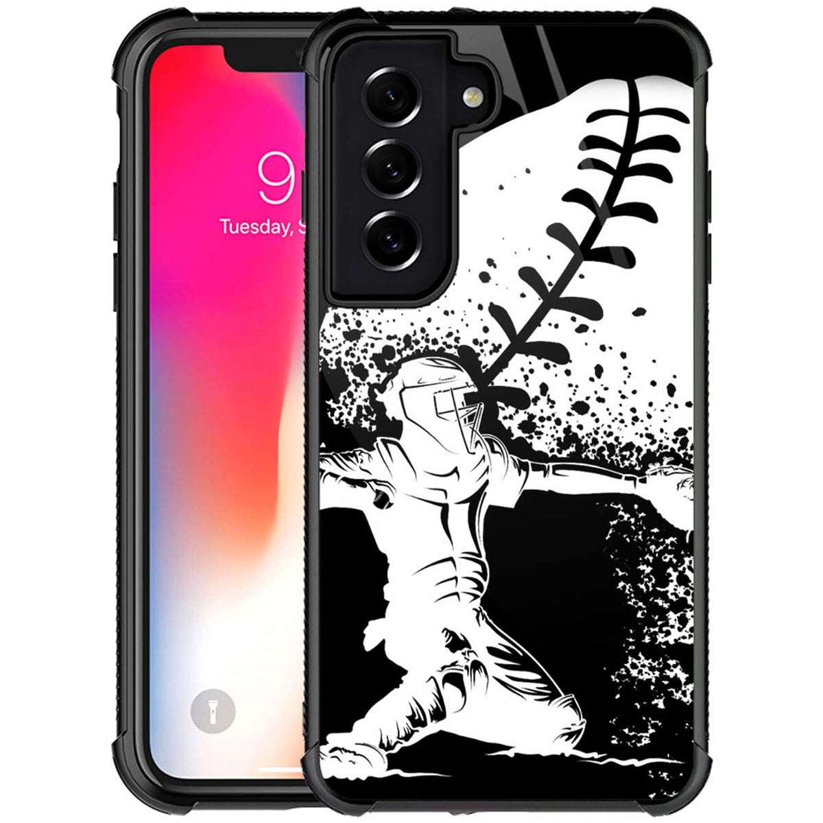 Carloca Compatible With Samsung Galaxy S21 Case,Baseball Catcher At Home Pattern Design For Girl Boy Shockproof Anti Scratch Cas