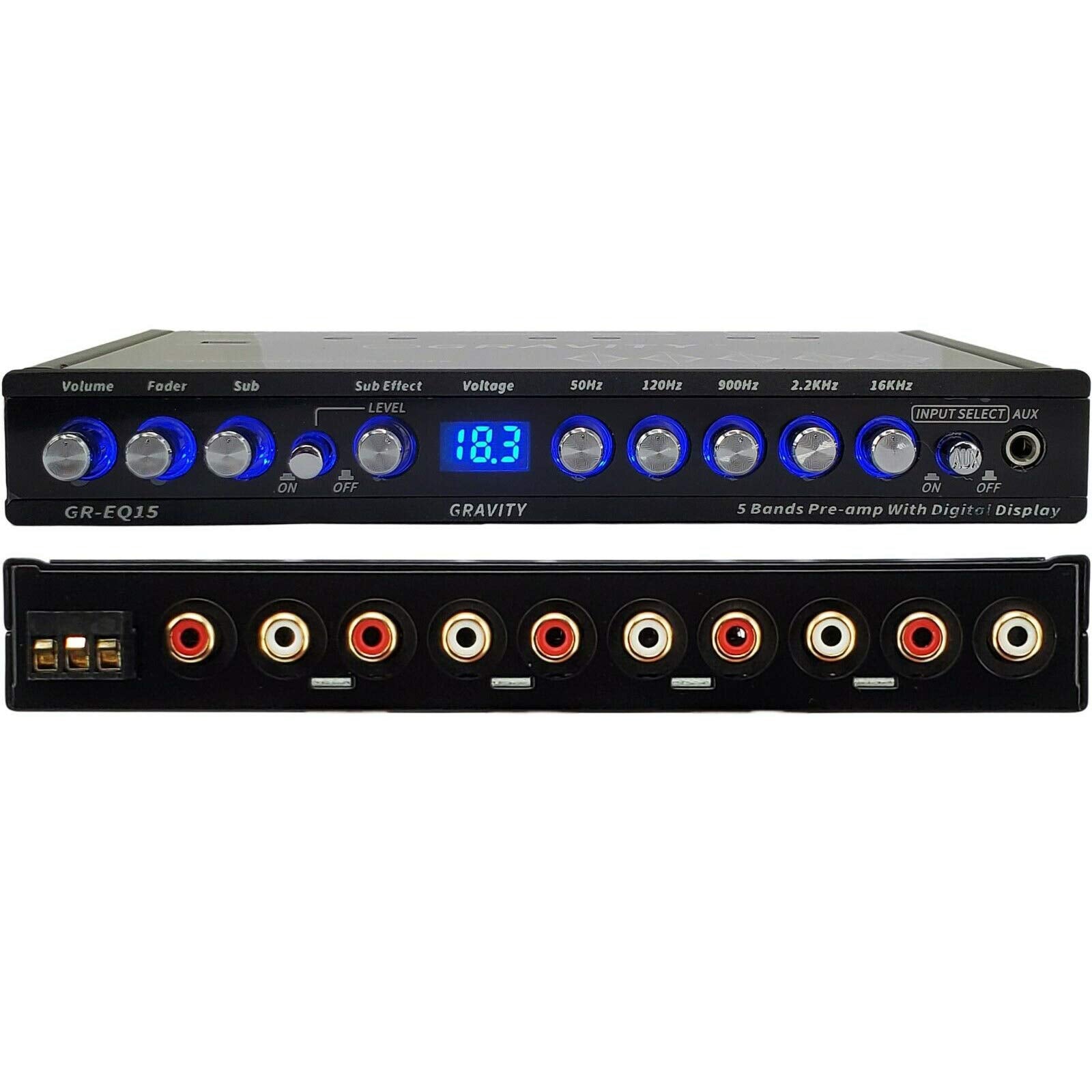 Gravity Eq15 1/2 Din Five Equalization Bands Car Audio Equalizer Eq Front, Rear +Master Volume Control With Up To 9 Volts Rms Of Output/Three Stereo Rca Output