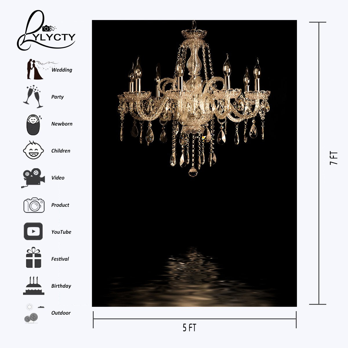 Lylycty 5X7Ft Luxurious Chandeliers Photography Background European Gorgeous Crystal Chandelier Black Backdrop Studio Props Indoor Decorations Ly024
