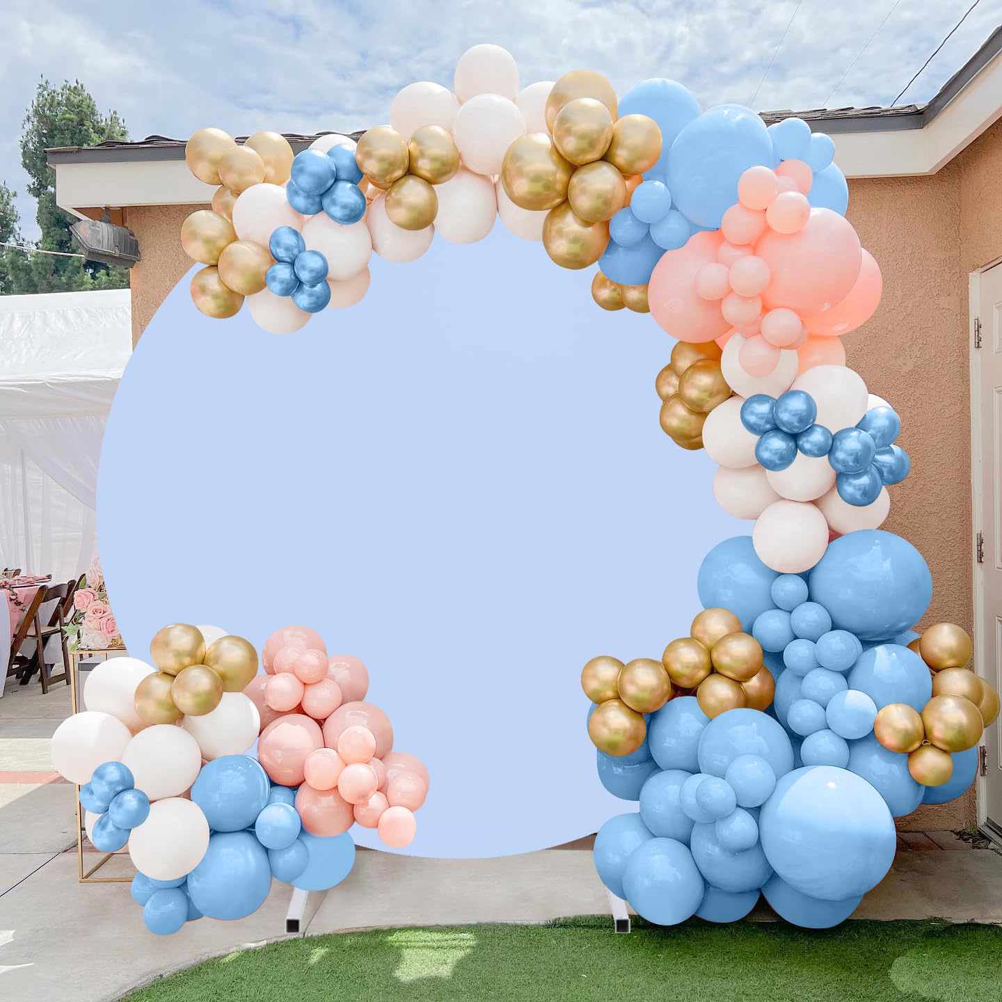 Blue Round Backdrop Cover 7.2X7.2Ft Blue Circle Birthday Photo Photography Background For Party Baby Shower Wedding Decorations