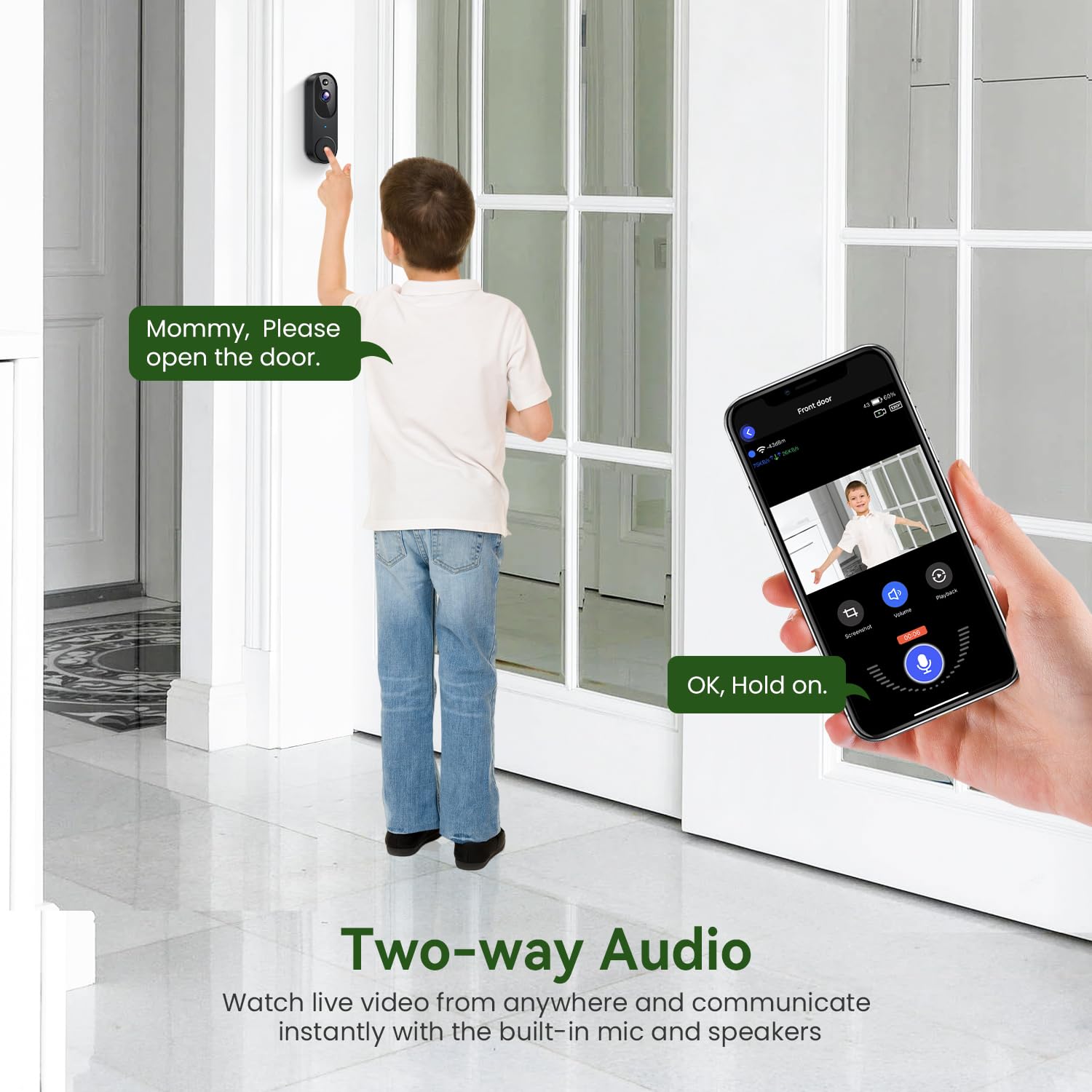 Hopeflex 1080P Smart Wireless Video Doorbell Camera With Chime, Night Vision, Real Time Alerts, Ai Human Detection, 2.4G Wifi, T