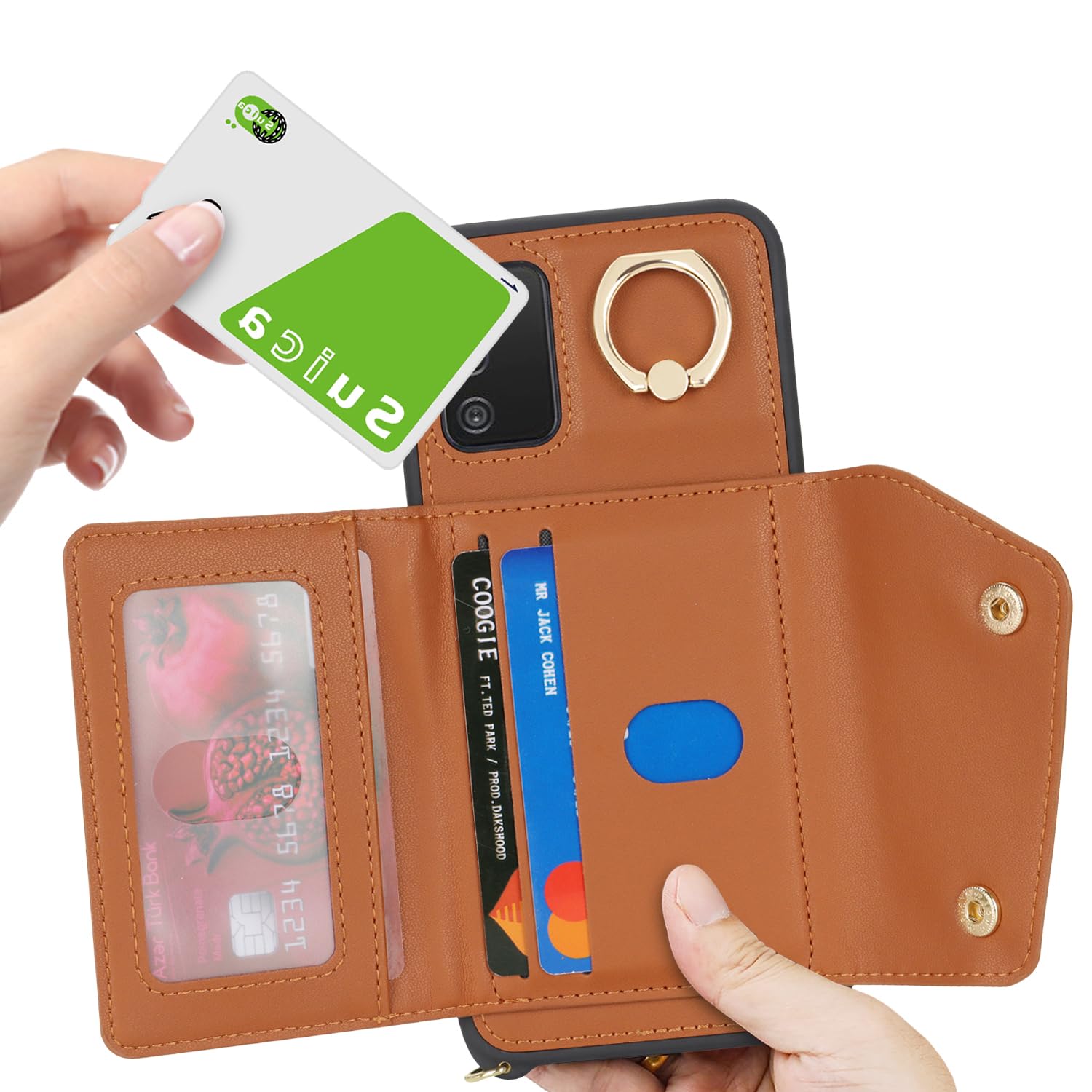 Lipvina For Samsung Galaxy A03S 5G Case With Card Holder And Strap - Zipper Pocket,Crossbody Lanyard Strap,Credit Card Holder,St