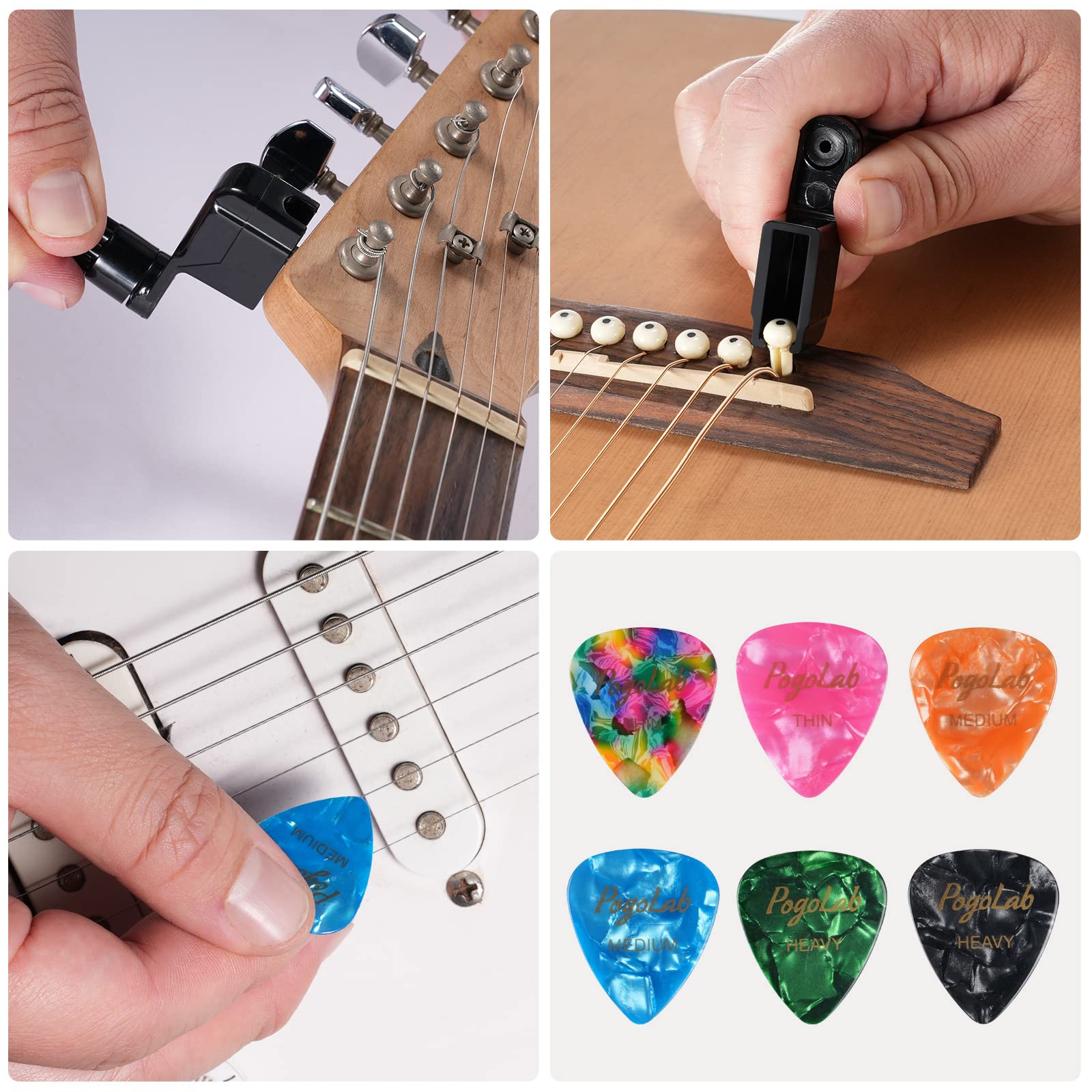 25Pcs Acoustic Guitar Accessories Kit, Pogolab Guitar Tool Changing Kit Including Bridge Pins, Bridge Saddle And Nut, Pin Puller