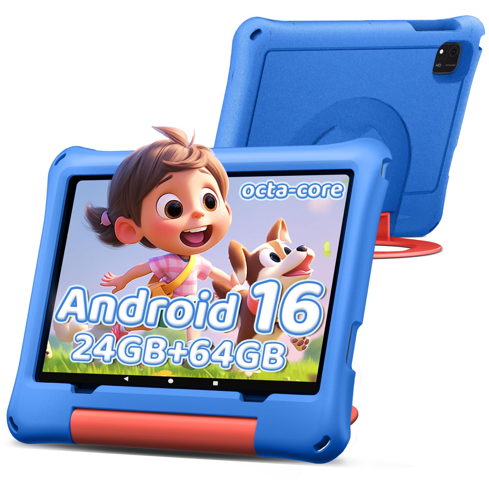 10 inch Kids Tablet, Android 16 Tablet for Kid, Octa-Core Processor, 24GB RAM, 64GB ROM 1TF Card Expandable for Toddler Children