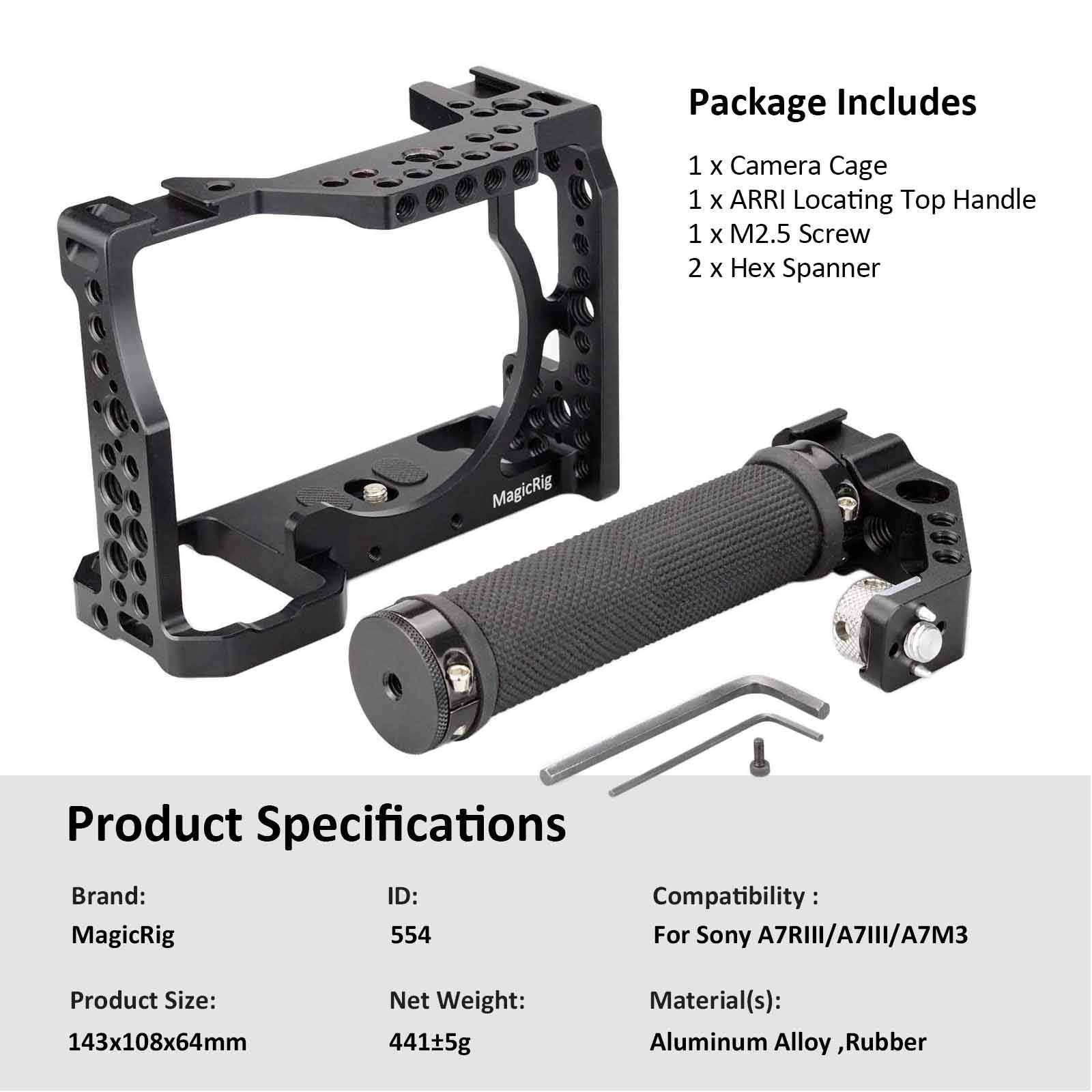 Magicrig A7Riii /A7Iii /A7M3 Full Cage Only For Sony A7Riii / A7R3 / A7Iii / A7M3(A7R Mark Iii/Ilce-7Rm3),With 5 Cold Shoe Mount