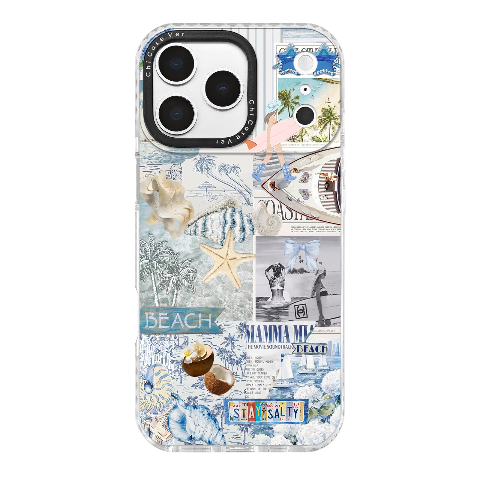 ChiCaseVer for iPhone 17 Pro Max Case, Nostalgic Beach Collage with Surfboard & Stay Salty, Military-Grade Drop Protection, Cost