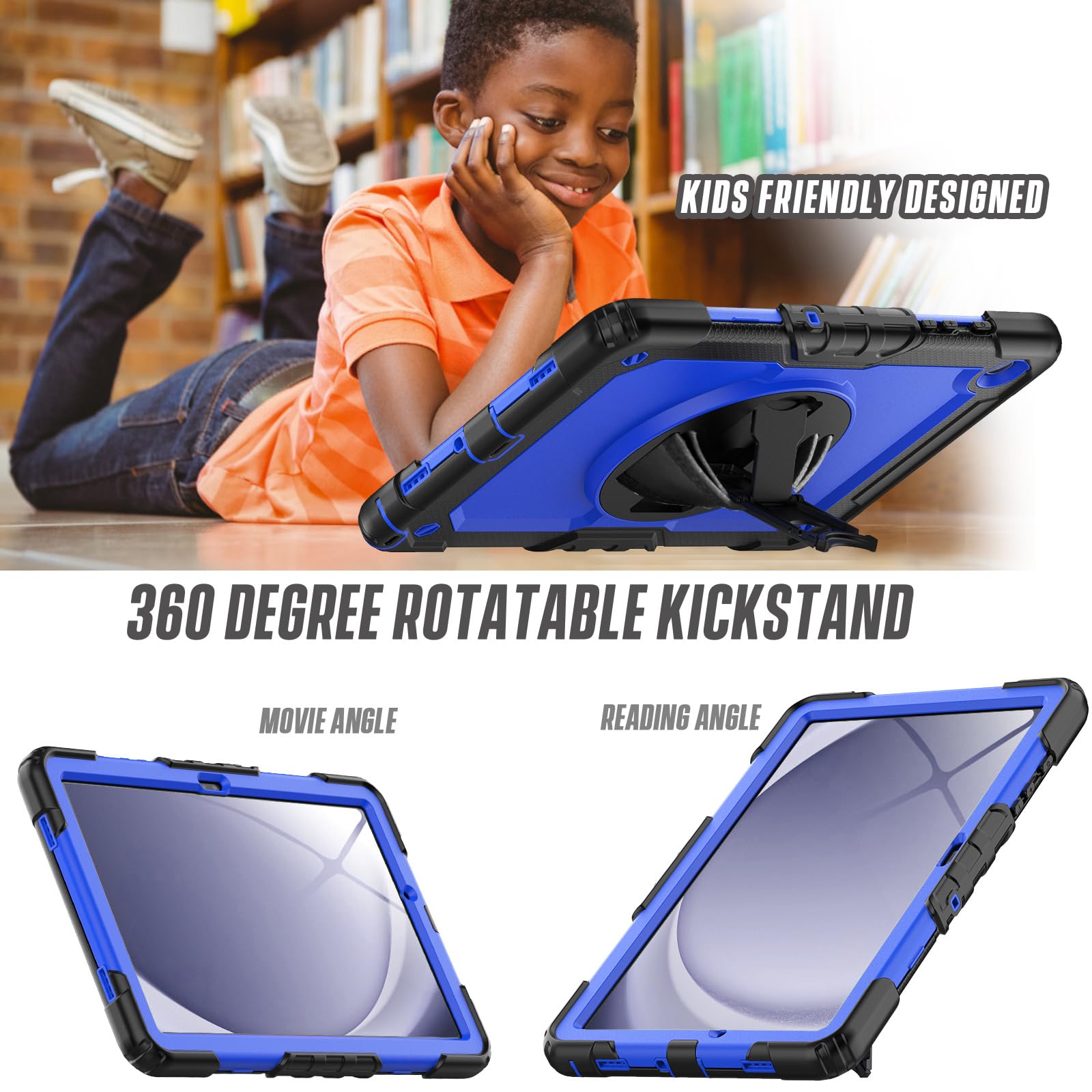 Herize Galaxy Tab A9+ Case Sm X210/X215/X216 With Screen Protector | Heavy Duty Shockproof Cover W/Penci Holder 360 Rotating Sta