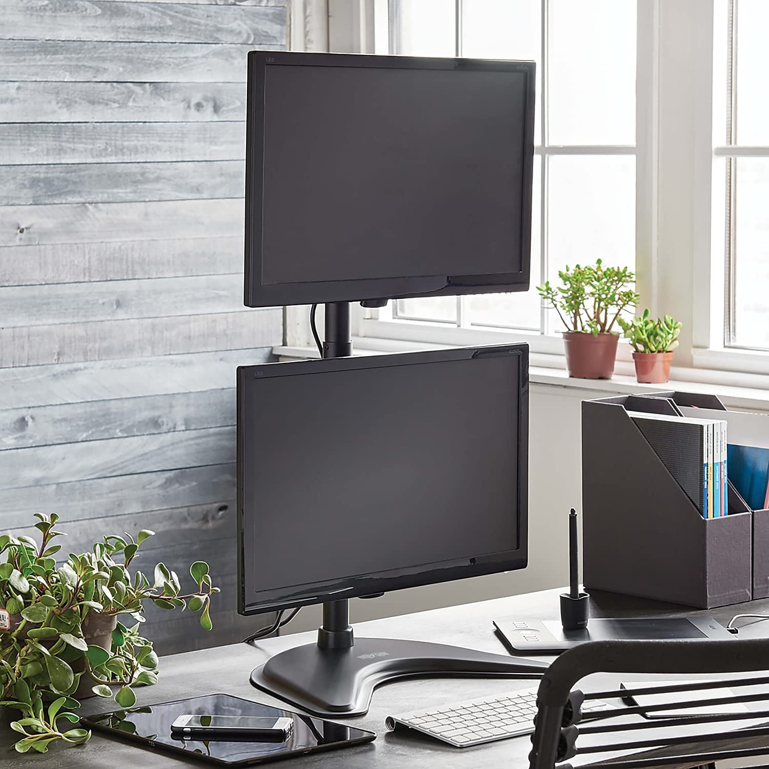 Tripp Lite Dual Monitor Mount Stand/Clamp, Vertical, Swivel & Tilt, 15 27 Inch, Flat Screen Display, Desktop Mount, Black (Ddr15