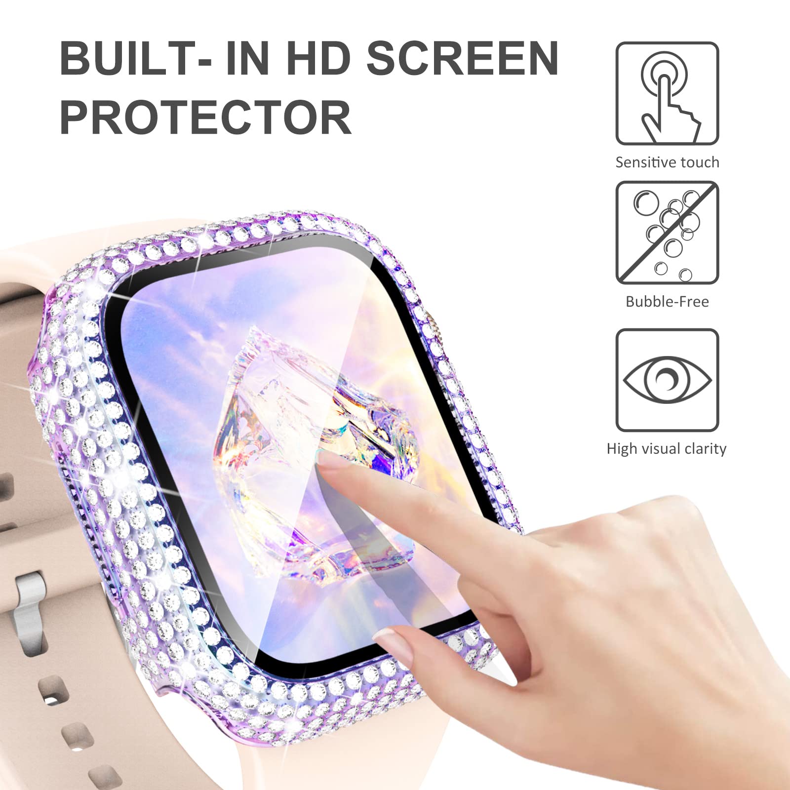 Kades Compatible With Iwatch Series 9 8 7 41Mm Accessories With Built In Tempered Glass Screen Protector Bling Crystal Diamond R
