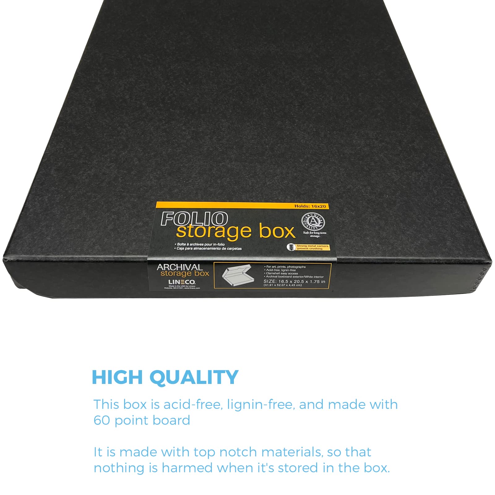 Lineco, Archival Folio Storage Box. Acid Free, Metal Edge Boxboard, Clamshell Lid. 16 X 20 X 1.75 Inches. Preserves And Organize, Stores Photos, Documents, Craft, Prints, Diy. Black, Pack Of 2