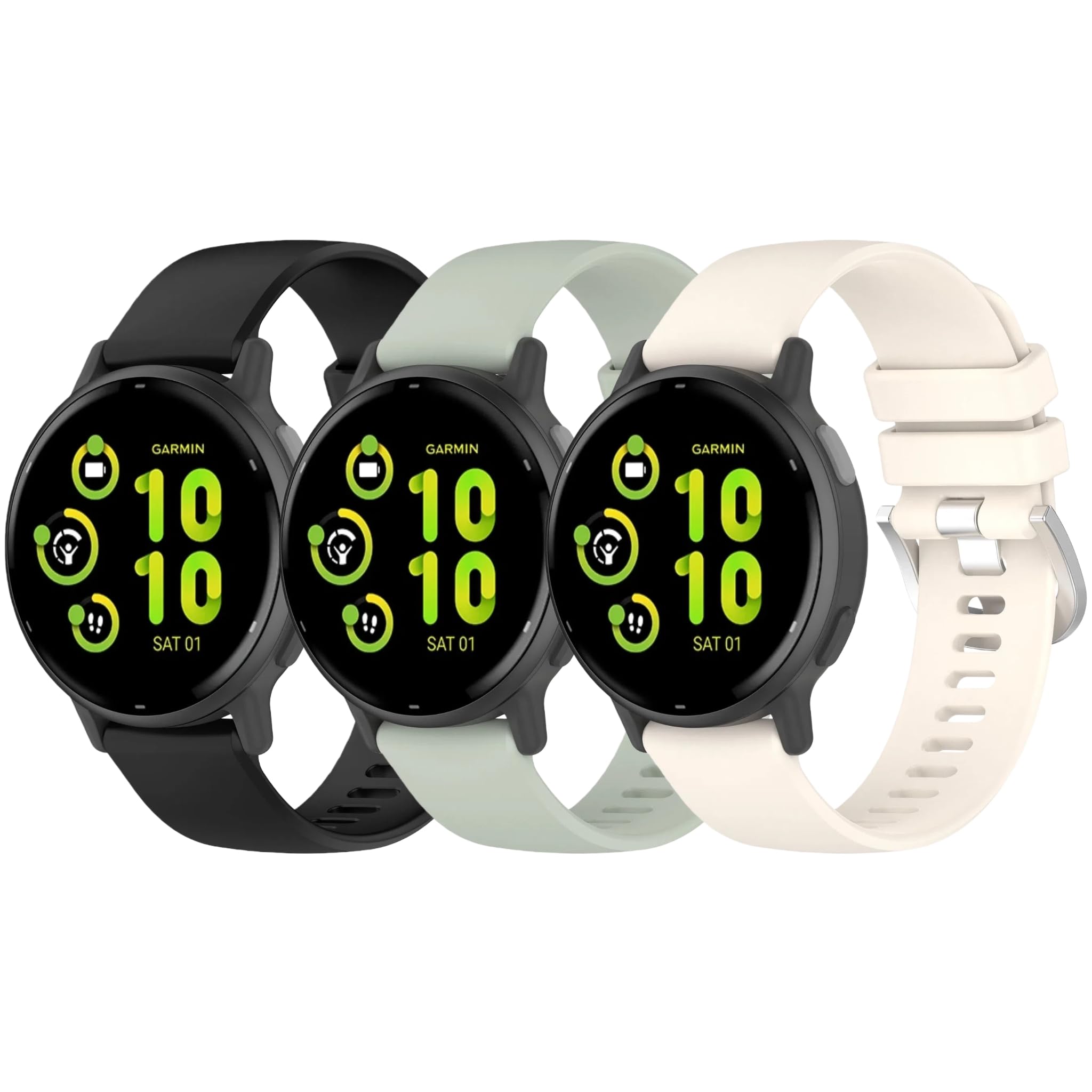 3 Pack Silicone Watch Bands for Garmin Vivoactive 5/Vivoactive 6 Watch Band, Quick Release & Soft Skin-friendly Sport Strap (Bla
