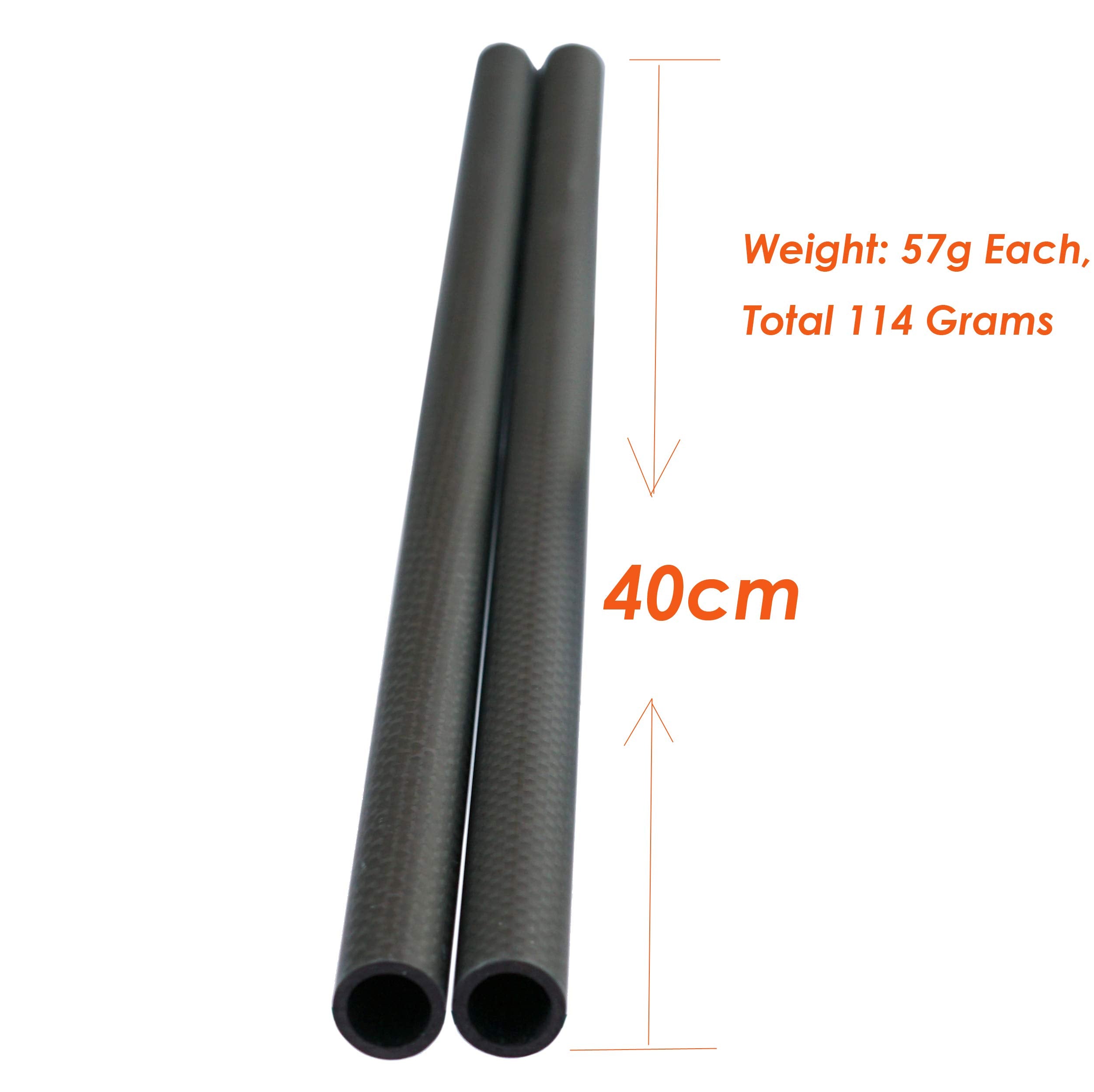 (2 Pcs) 40Cm 16 Inch Carbon Fiber Light Weight 15Mm Rods For Rail Rod Support Systems, Fits 15Mm Mattebox, Follow Focus Shoulder